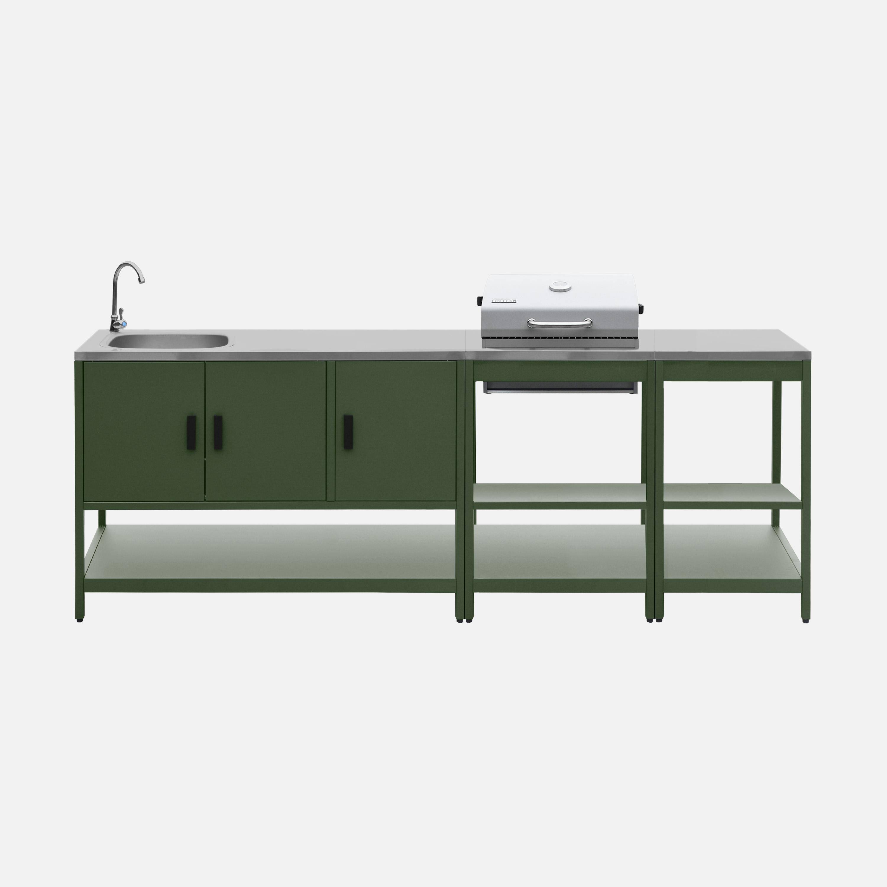 Buitenkeuken 3 modules roestvrij staal met houtskool barbecue groen Naxos,sweeek,Photo4