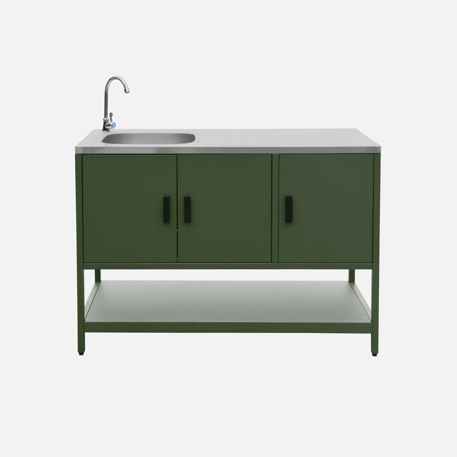Buitenkeuken 3 modules roestvrij staal met houtskool barbecue groen Naxos Photo5