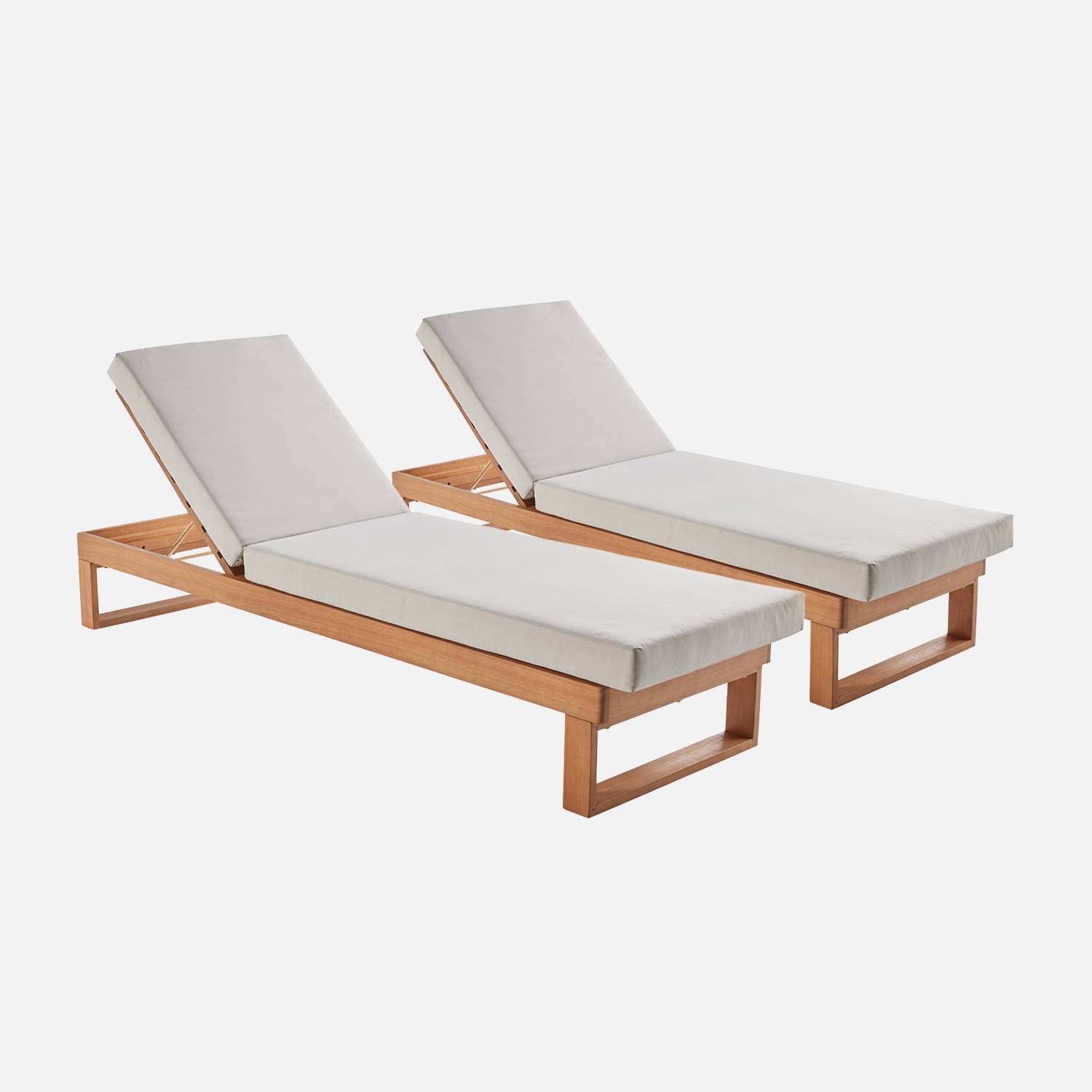 Lot de 2 bains de soleil bois d'eucalyptus beige