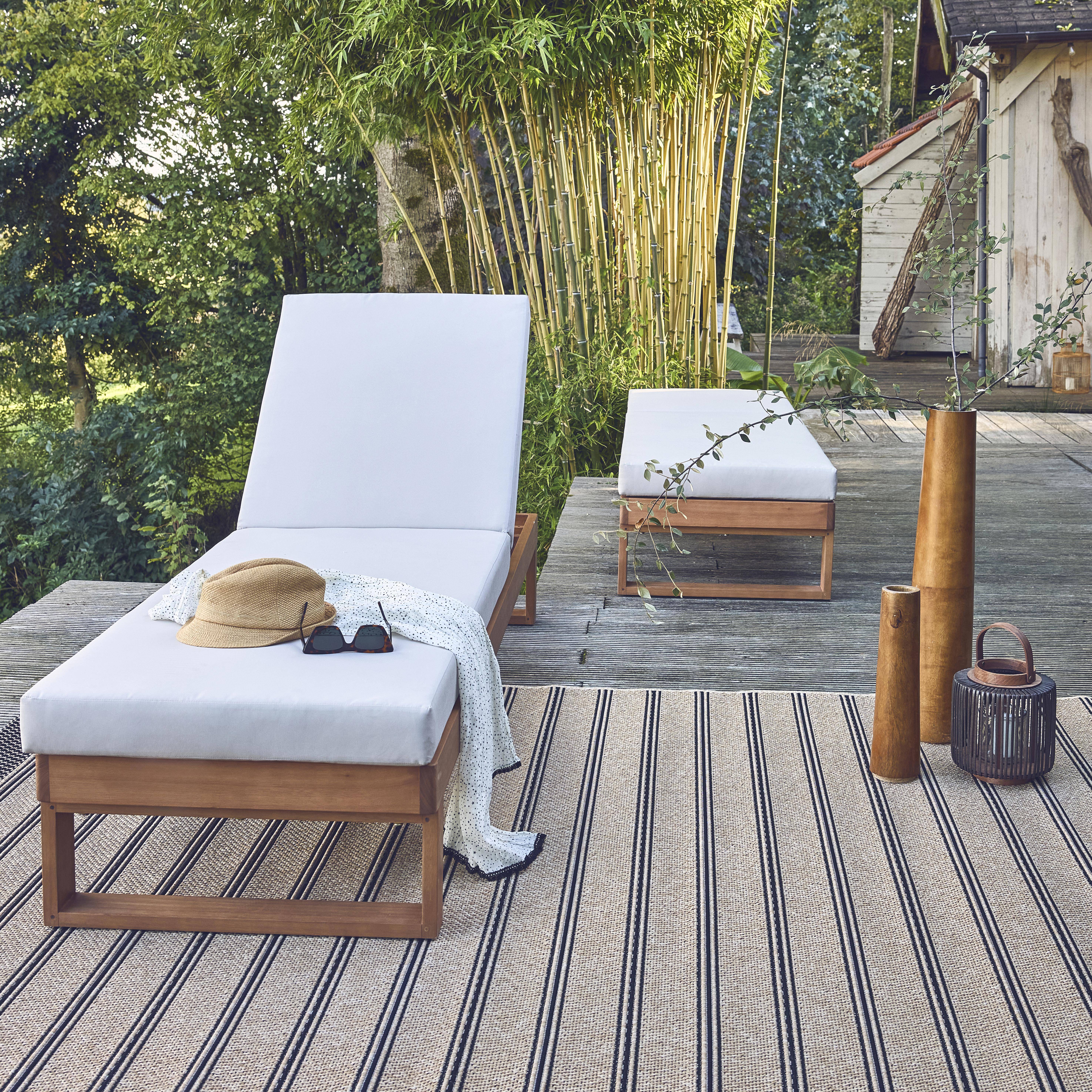 Lot de 2 bains de soleil bois d'eucalyptus Pamplona multi positions toile en polyester beige,sweeek,Photo1