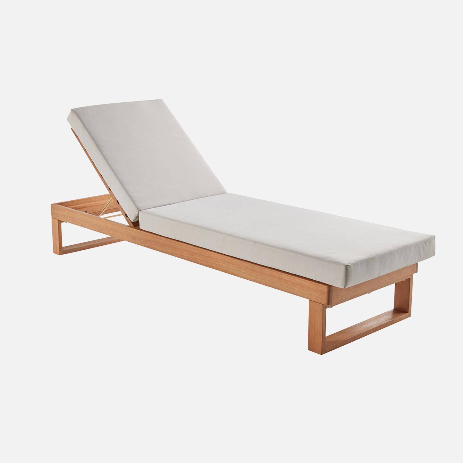 Tumbona de madera de eucalipto multiposición, set de 2, Pamplona, Beige, 204x63x11.5 cm,sweeek,Photo5
