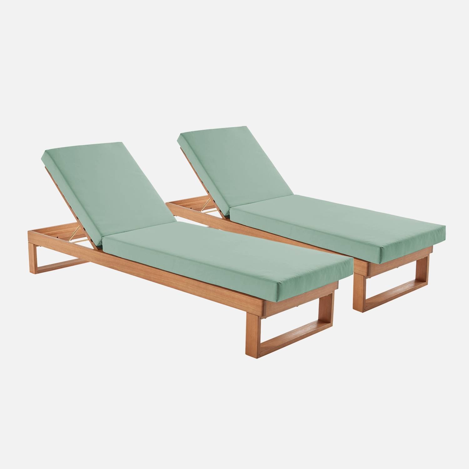 Lot de 2 bains de soleil bois d'eucalyptus vert de gris
