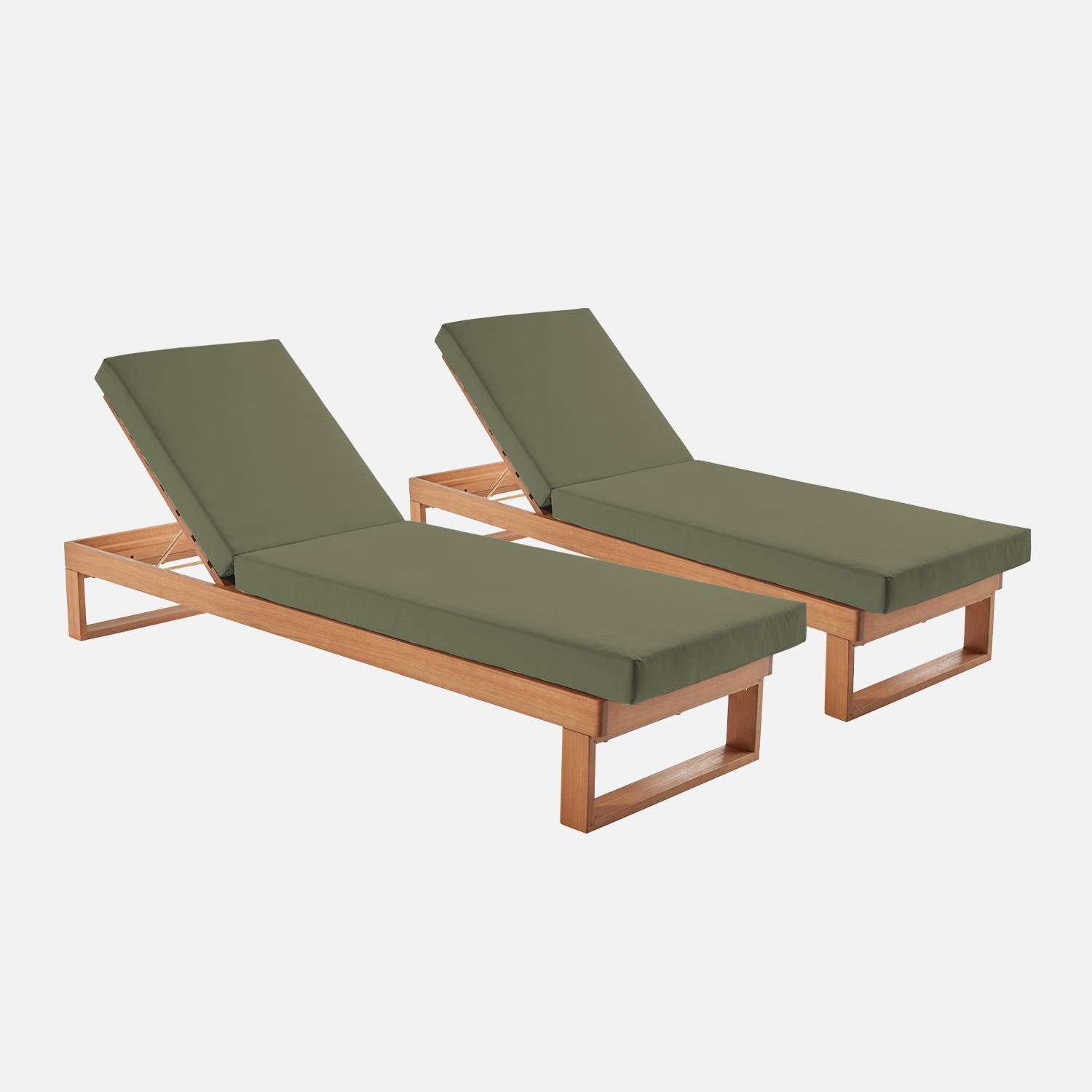 Lot de 2 bains de soleil bois d'eucalyptus kaki