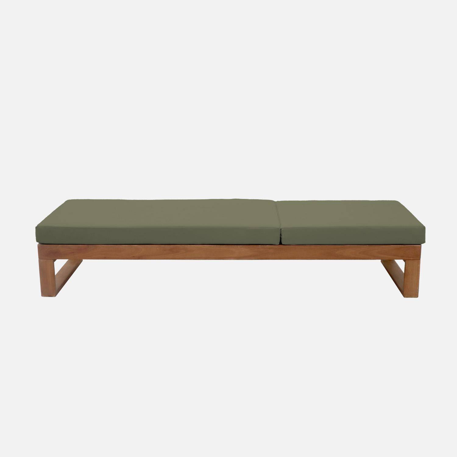 Tumbona de madera de eucalipto multiposición, set de 2, Pamplona, Verde kaki, 204x63x11.5 cm Photo7