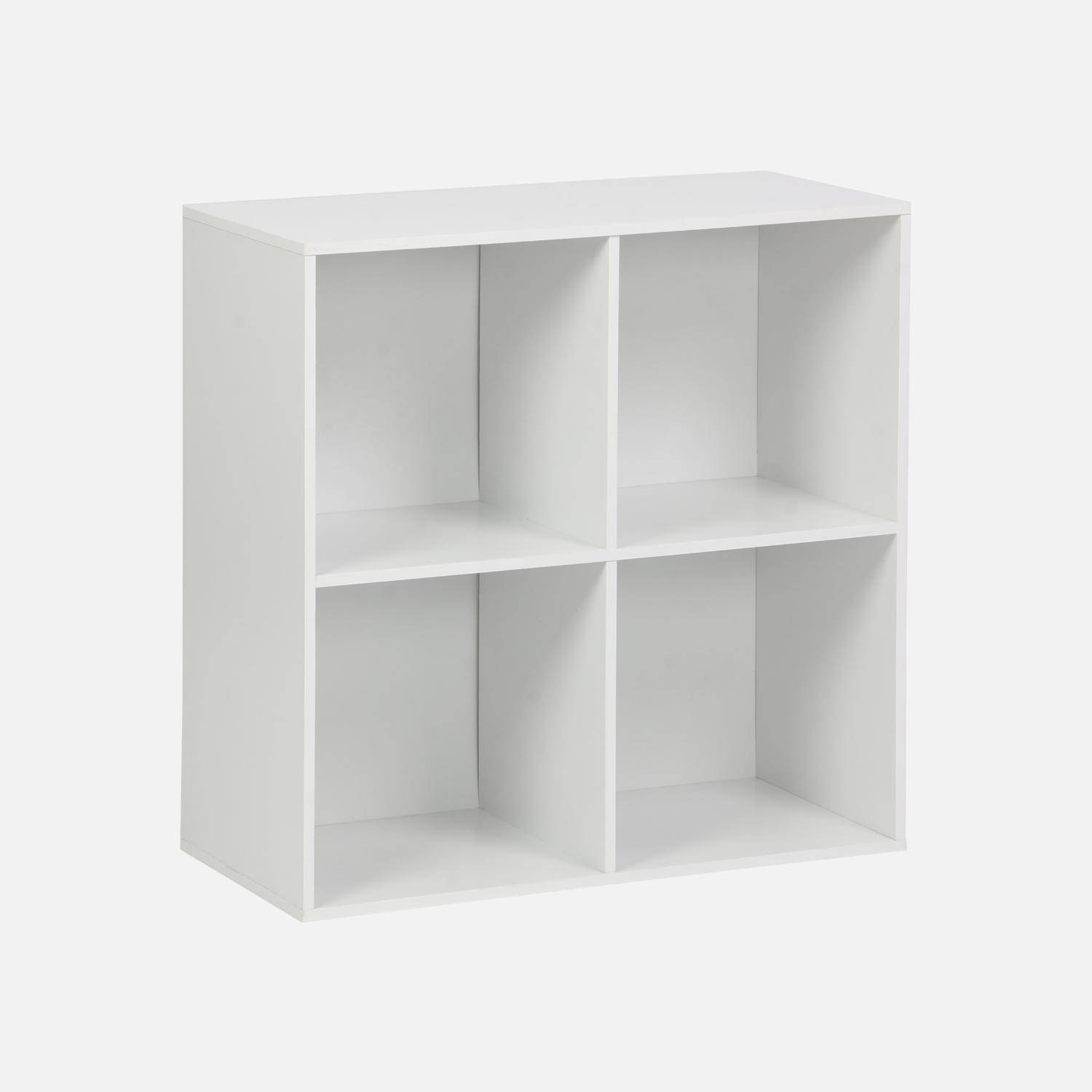 Etagère, bibliothèque, module de rangement décor bois blanc 4 compartiments L 70 x P 35 x H 70cm - Kompo,sweeek,Photo3