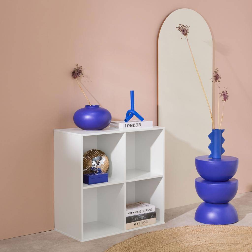 Etagère, bibliothèque, module de rangement décor bois blanc 4 compartiments L 70 x P 35 x H 70cm - Kompo,sweeek,Photo1