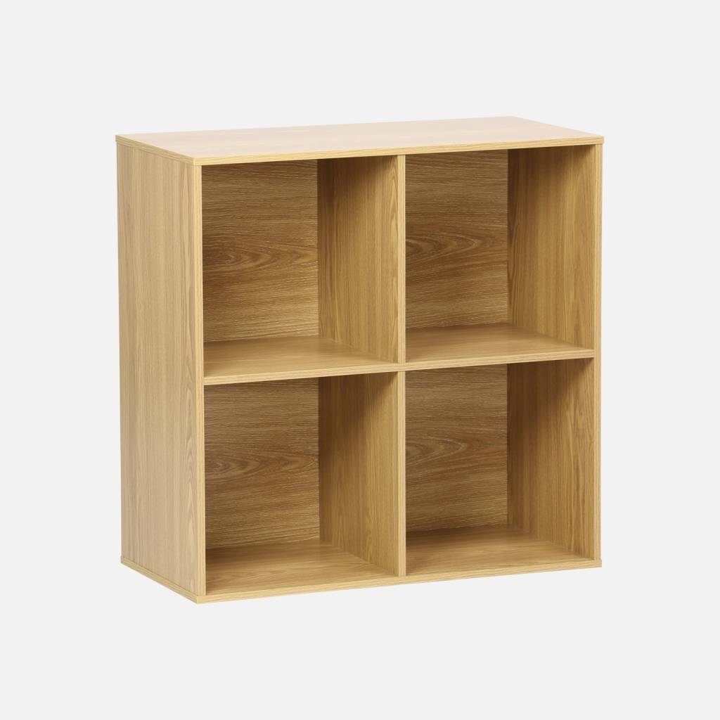 Estantería, biblioteca, módulo de almacenamiento, 4 compartimentos, Roble