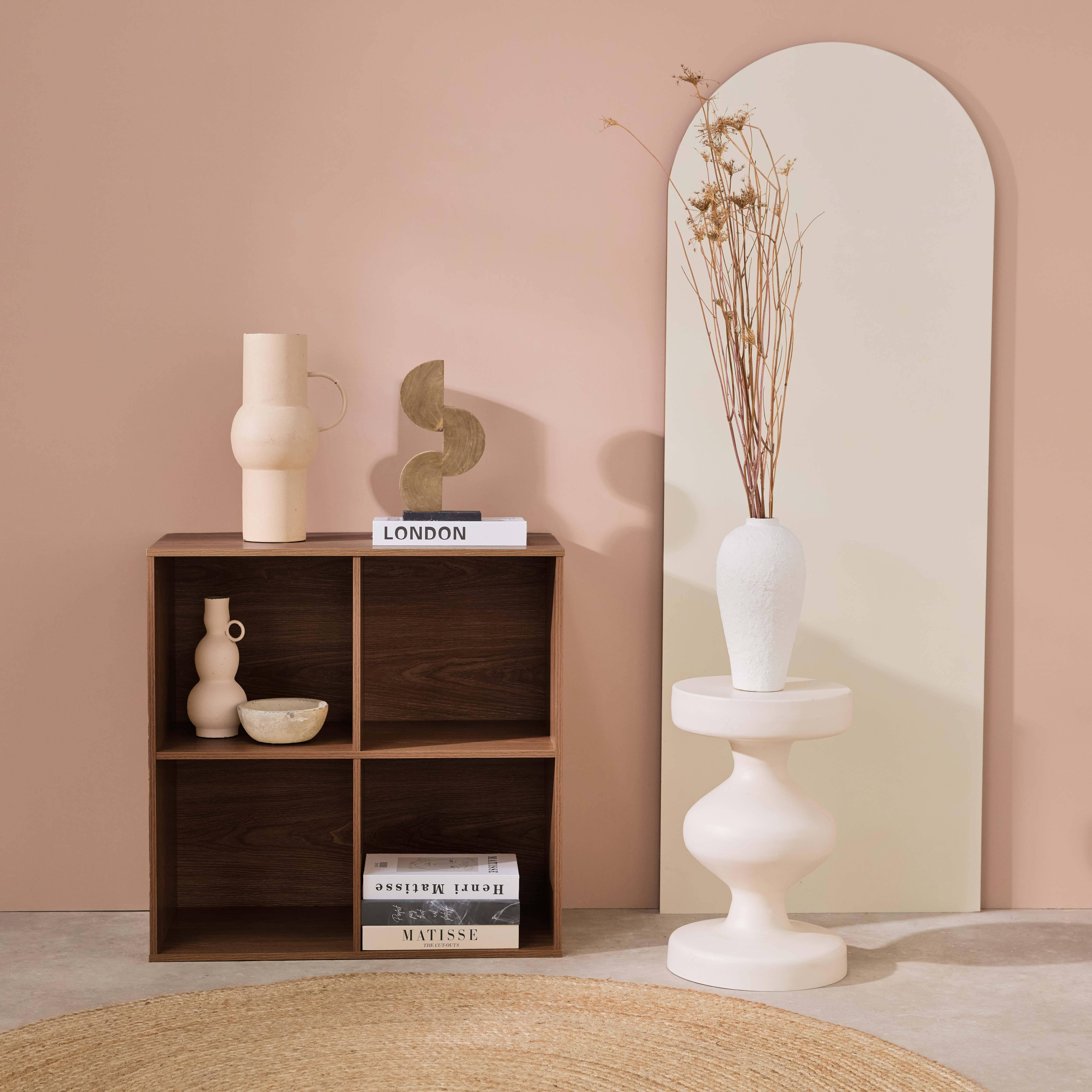 Etagère, bibliothèque, module de rangement décor bois noyer 4 compartiments L 70 x P 35 x H 70cm - Kompo Photo1
