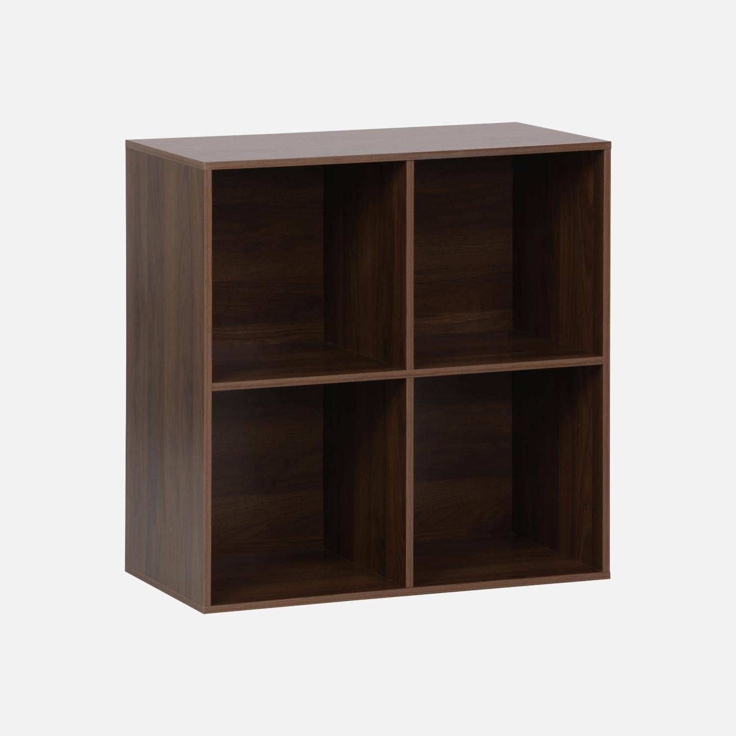 Estantería, biblioteca, módulo de almacenamiento, 4 compartimentos, Kompo, Madera de nogal, 70x35x70 cm Photo1