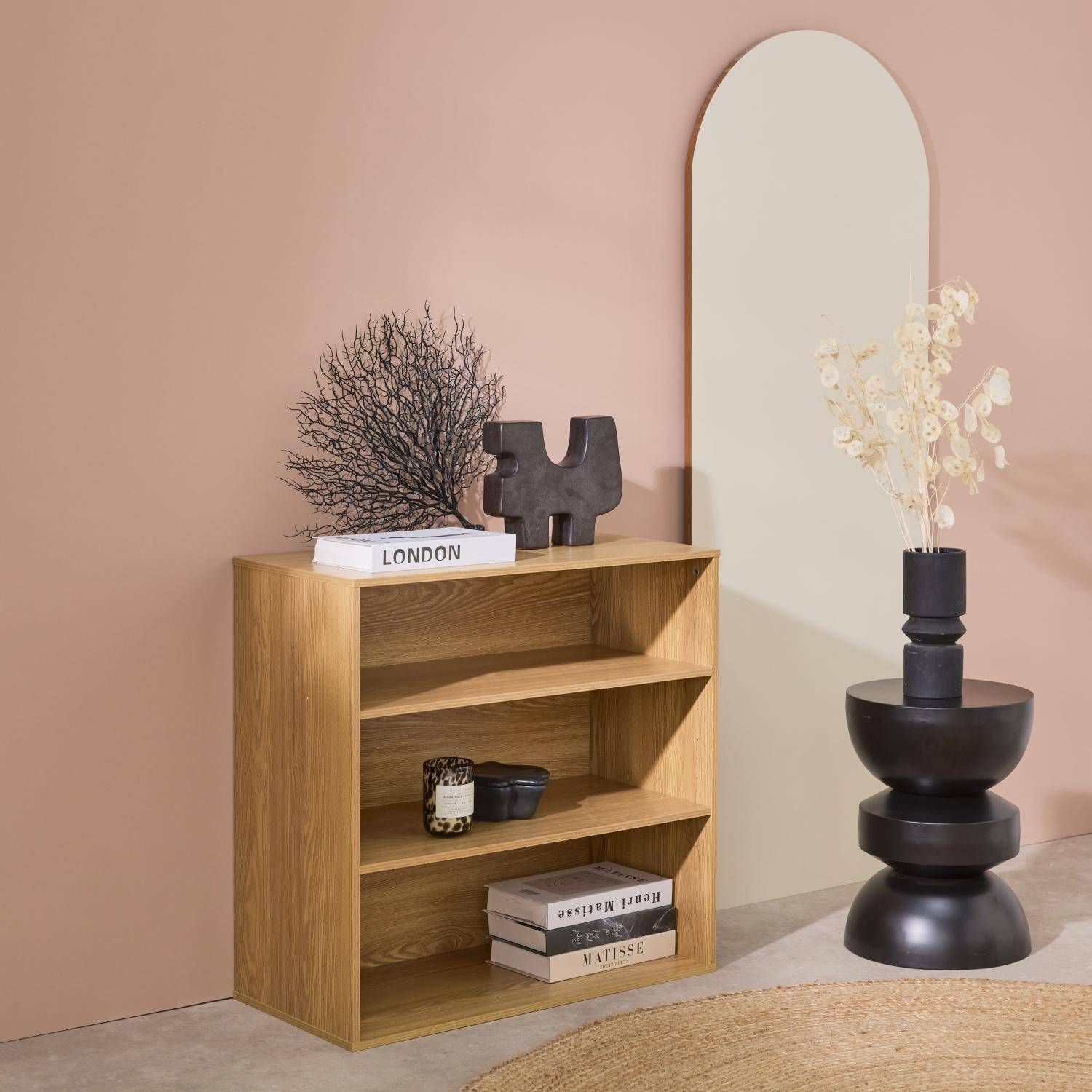 Estante, biblioteca, módulo de armazenamento de 3 prateleiras, Kompo, Carvalho, 70x35x70 cm,sweeek,Photo2