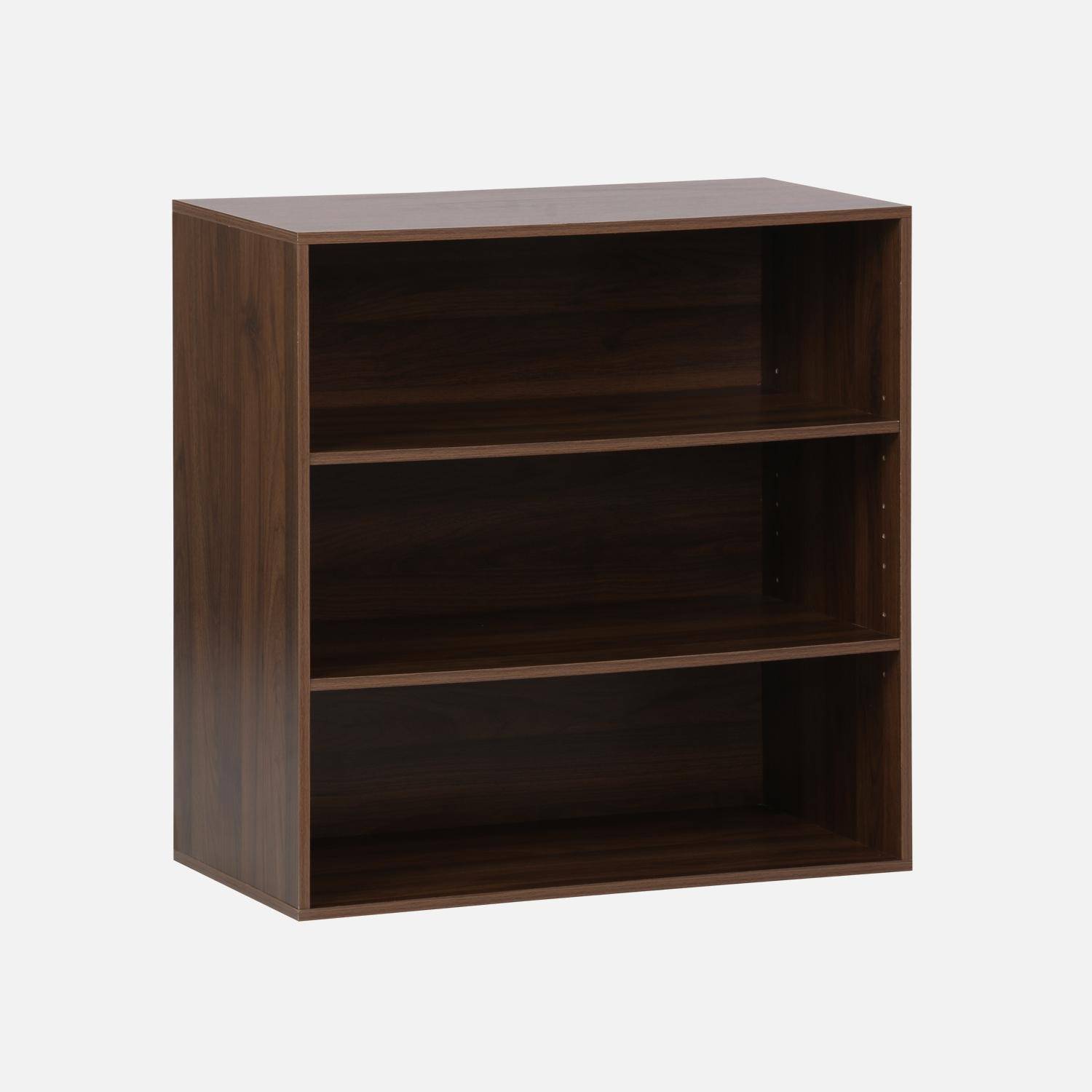 Estante, biblioteca, módulo de armazenamento de 3 prateleiras, Kompo, Madeira de nogueira, 70x35x70 cm Photo3