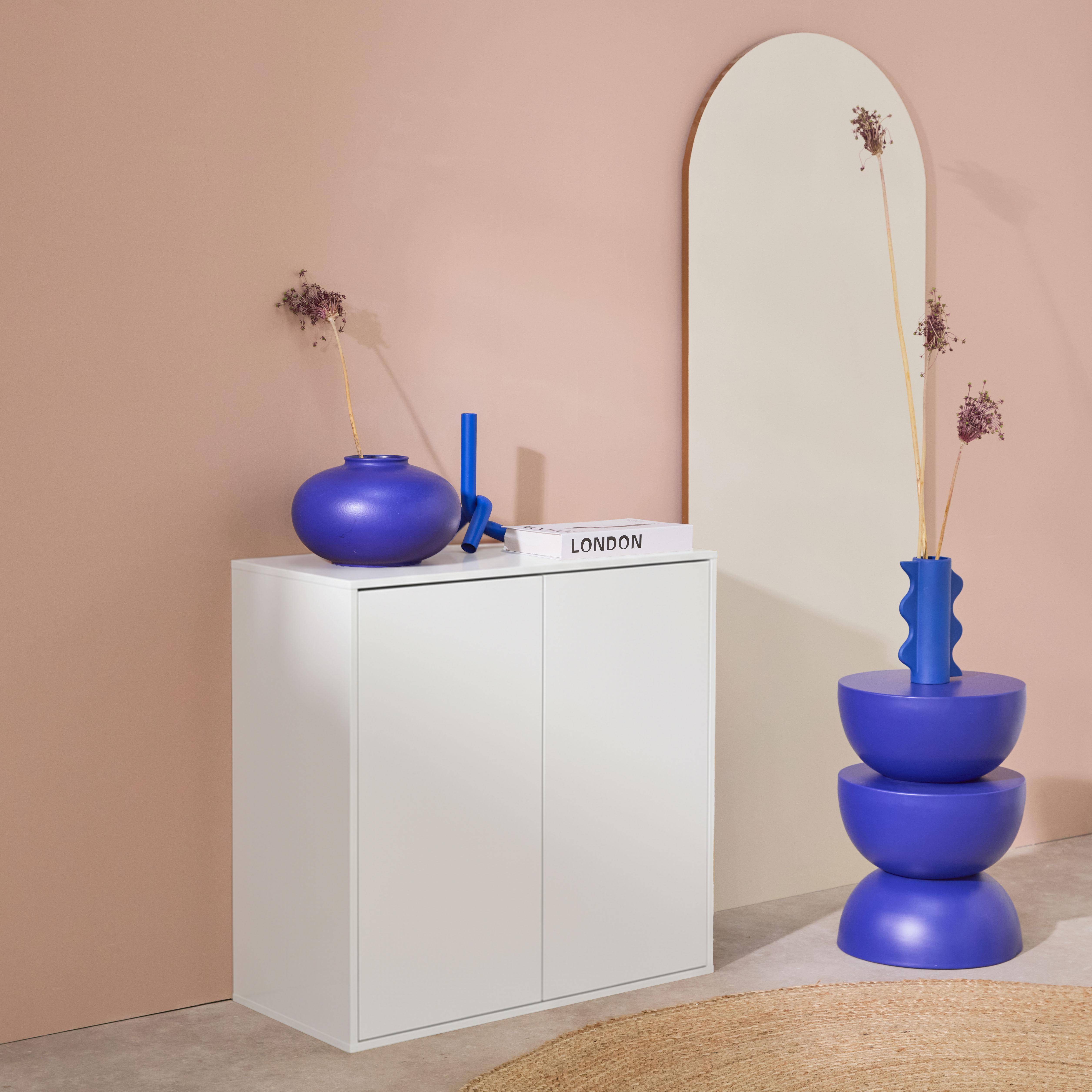 Buffet, module de rangement blanc décor bois 2 portes L 70 x P 35 x H 70 cm - Kompo Photo3