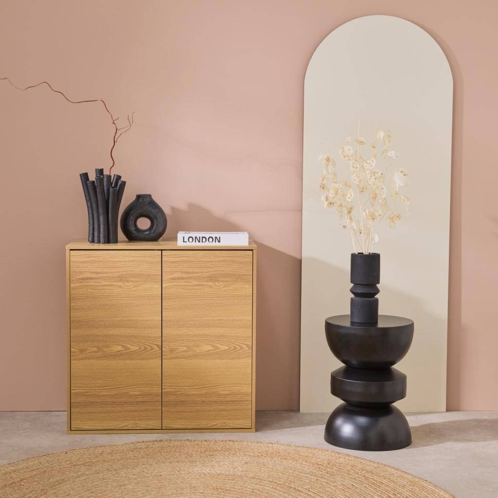 Buffet, module de rangement chêne décor bois 2 portes L 70 x P 35 x H 70 cm - Kompo Photo1