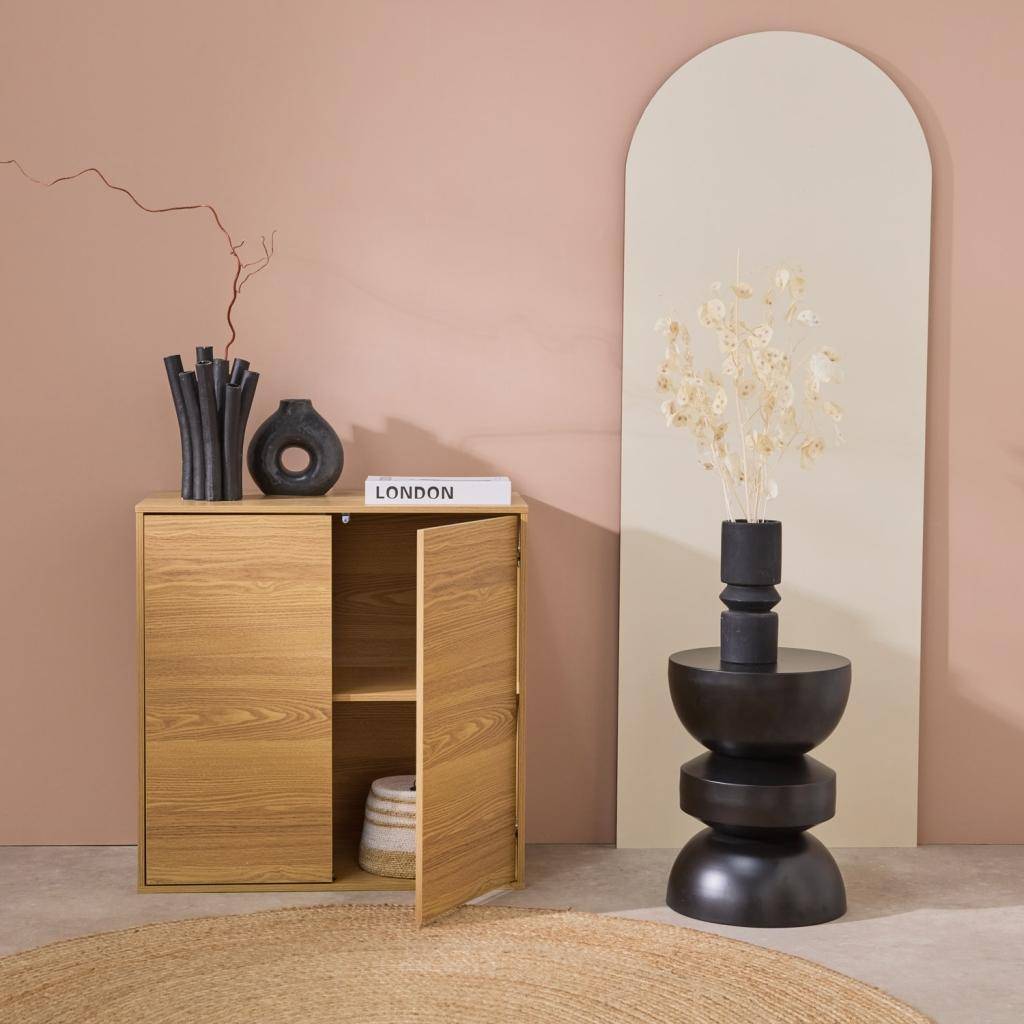 Buffet, module de rangement chêne décor bois 2 portes L 70 x P 35 x H 70 cm - Kompo Photo2