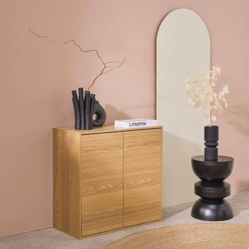 Buffet, module de rangement chêne décor bois 2 portes L 70 x P 35 x H 70 cm - Kompo Photo3