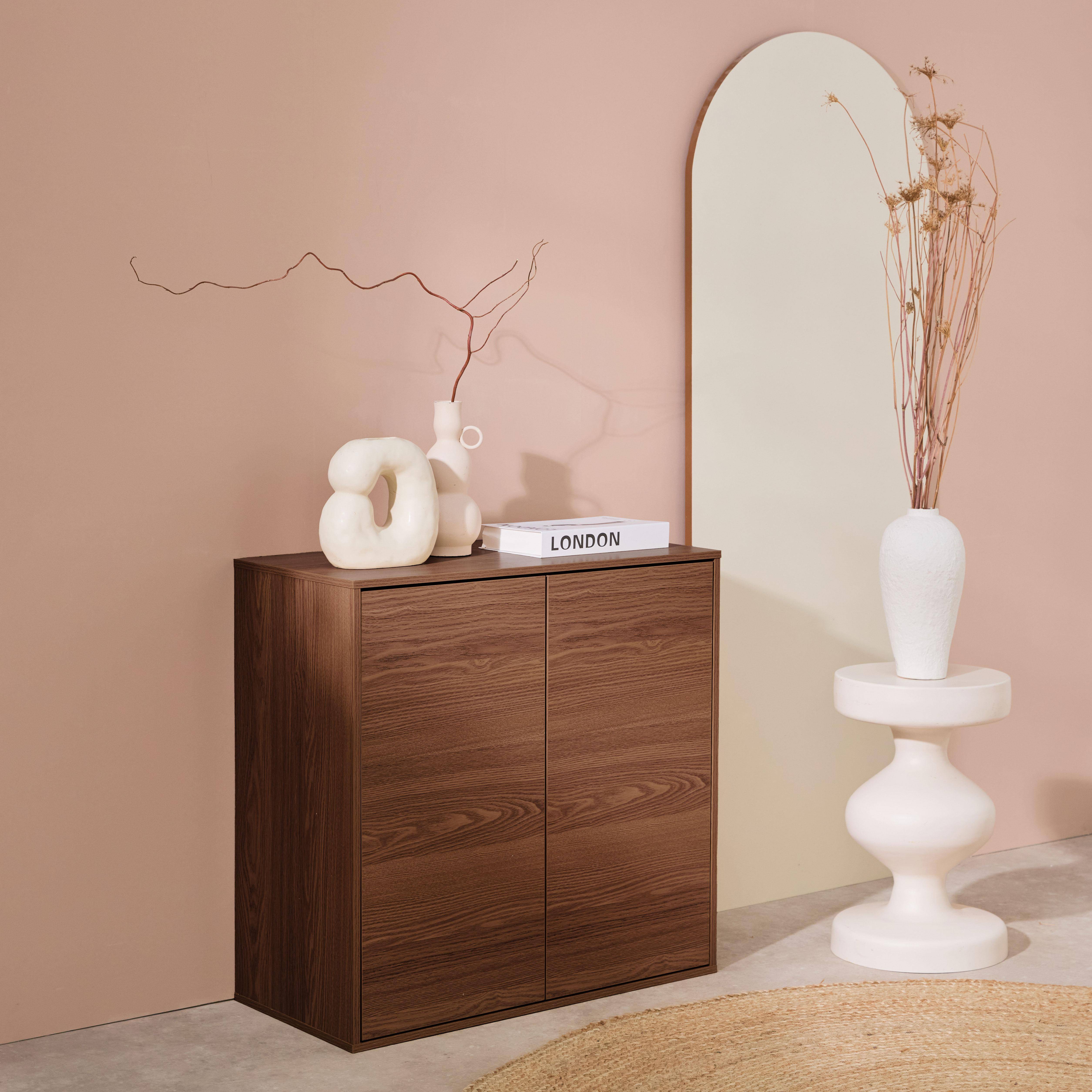 Buffet, module de rangement noyer décor bois 2 portes L 70 x P 35 x H 70 cm - Kompo Photo3
