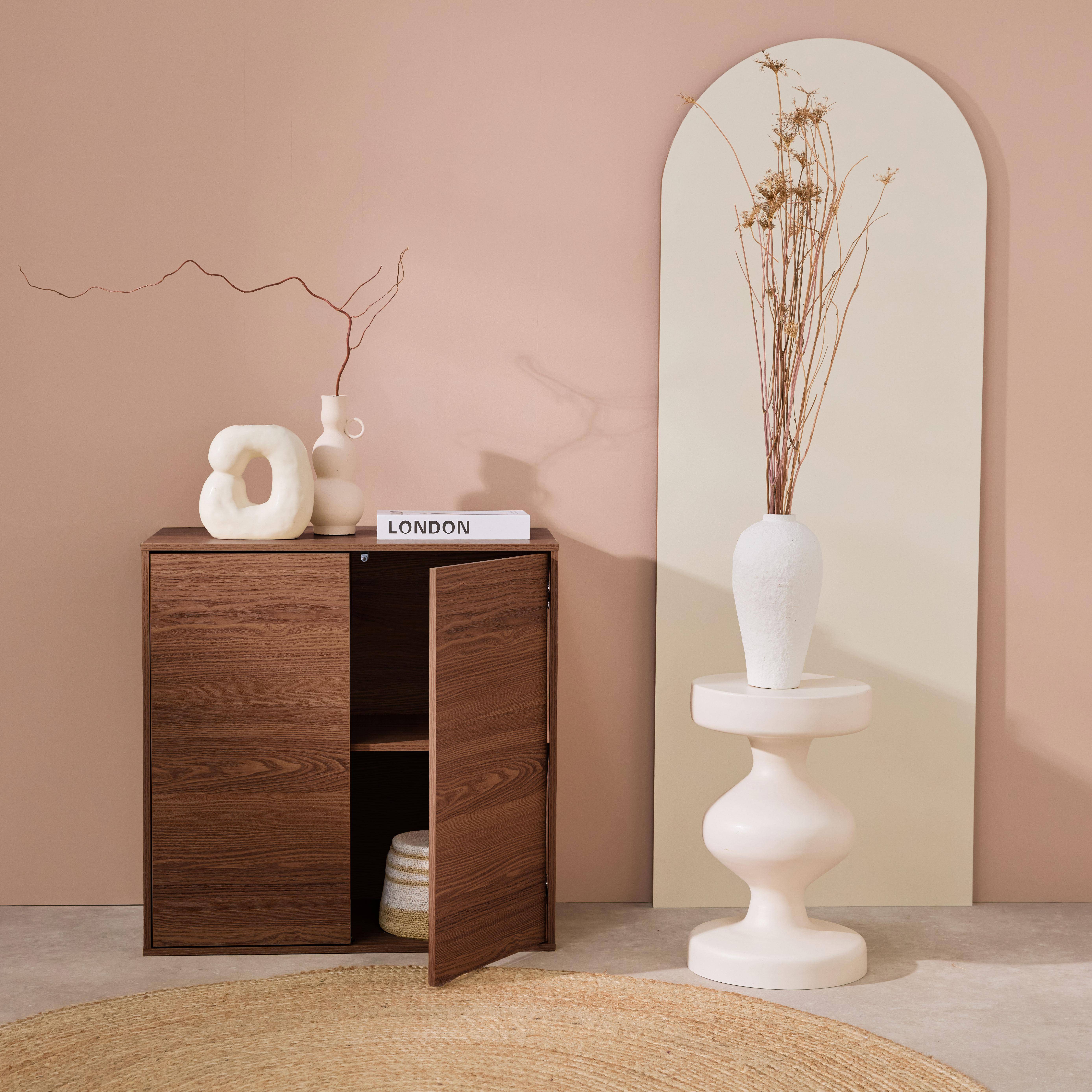 Buffet, module de rangement noyer décor bois 2 portes L 70 x P 35 x H 70 cm - Kompo,sweeek,Photo2