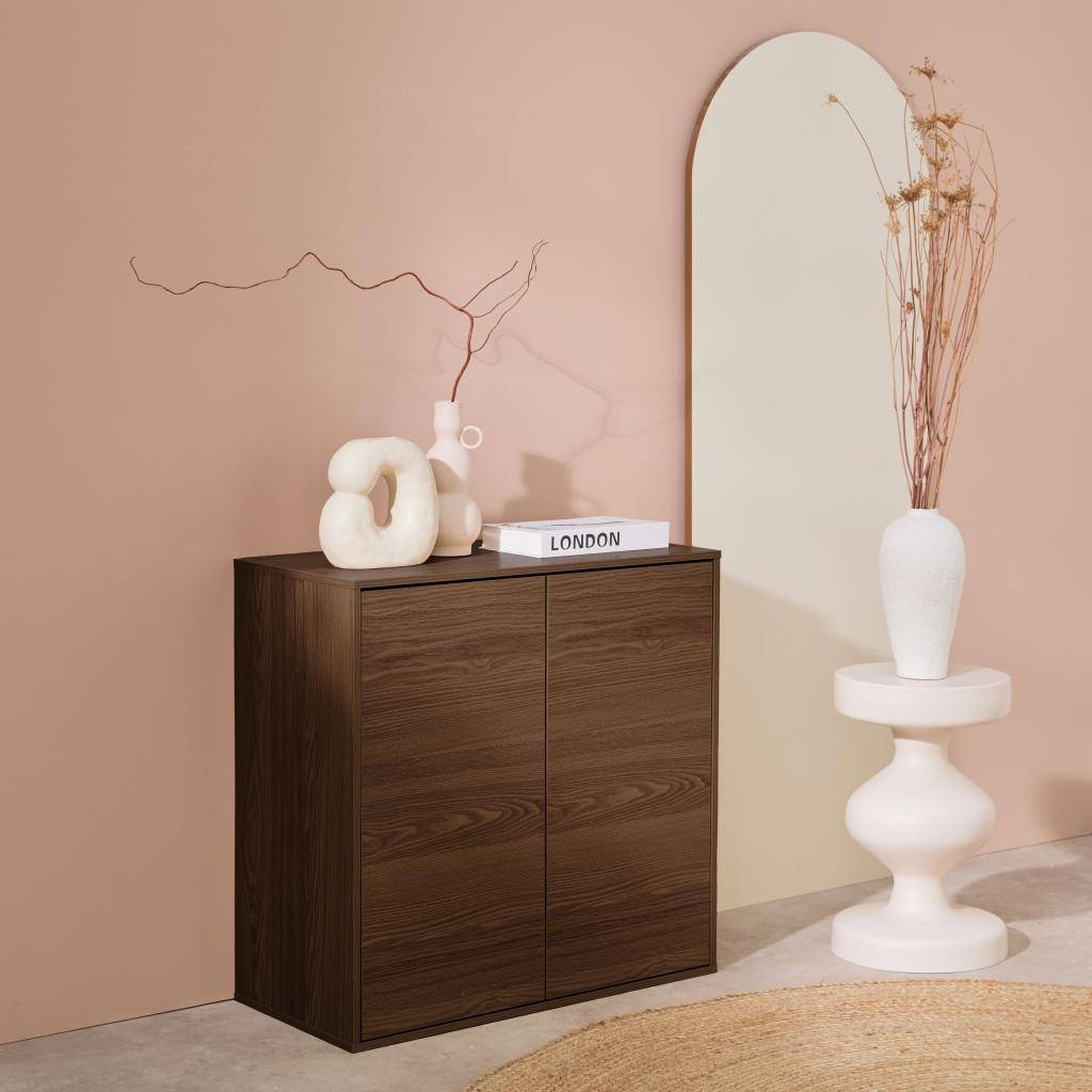 Schrank Aufbewahrungsmodul nussbaumfarbenes Holzdekor 2 Türen B 70 x T 35 x H 70 cm - Kompo Photo1