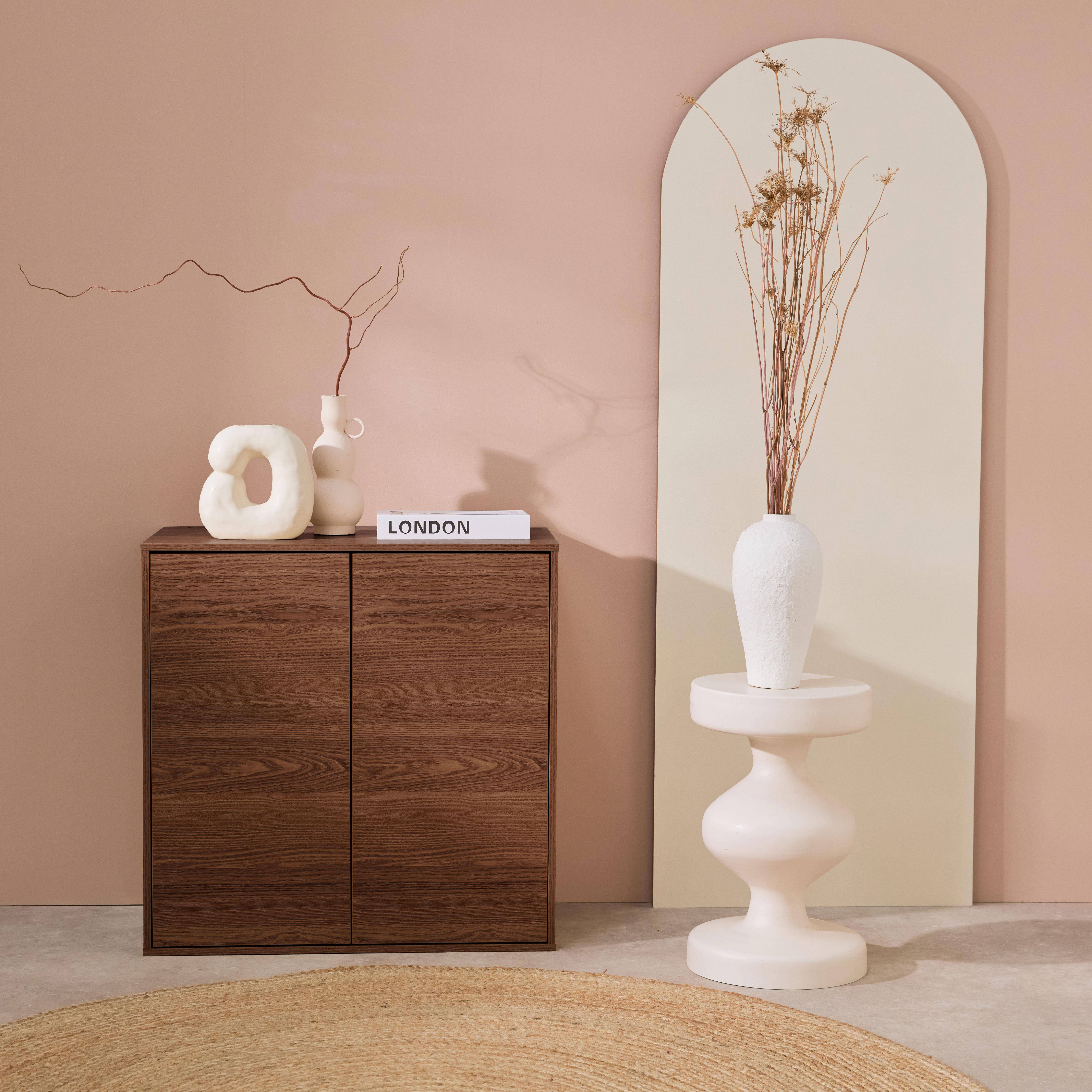 Buffet, module de rangement noyer décor bois 2 portes L 70 x P 35 x H 70 cm - Kompo Photo1
