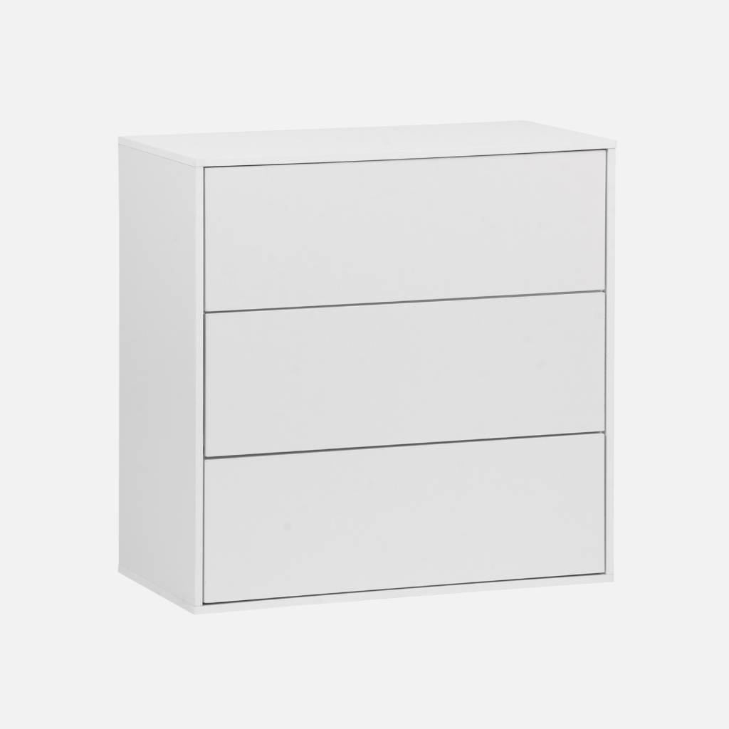 Mueble de almacenaje con efecto madera y 3 cajones, Blanco