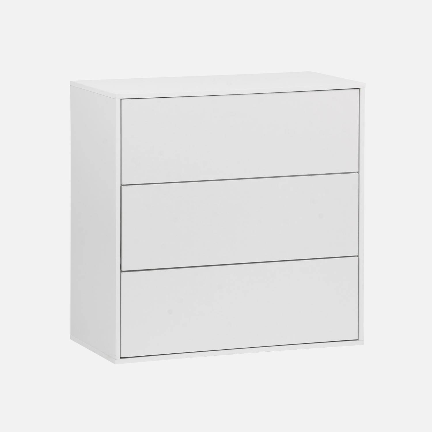 Módulo de armazenamento decor madeira, 3 gavetas, Kompo, Branco, 70x35x70 cm,sweeek,Photo5