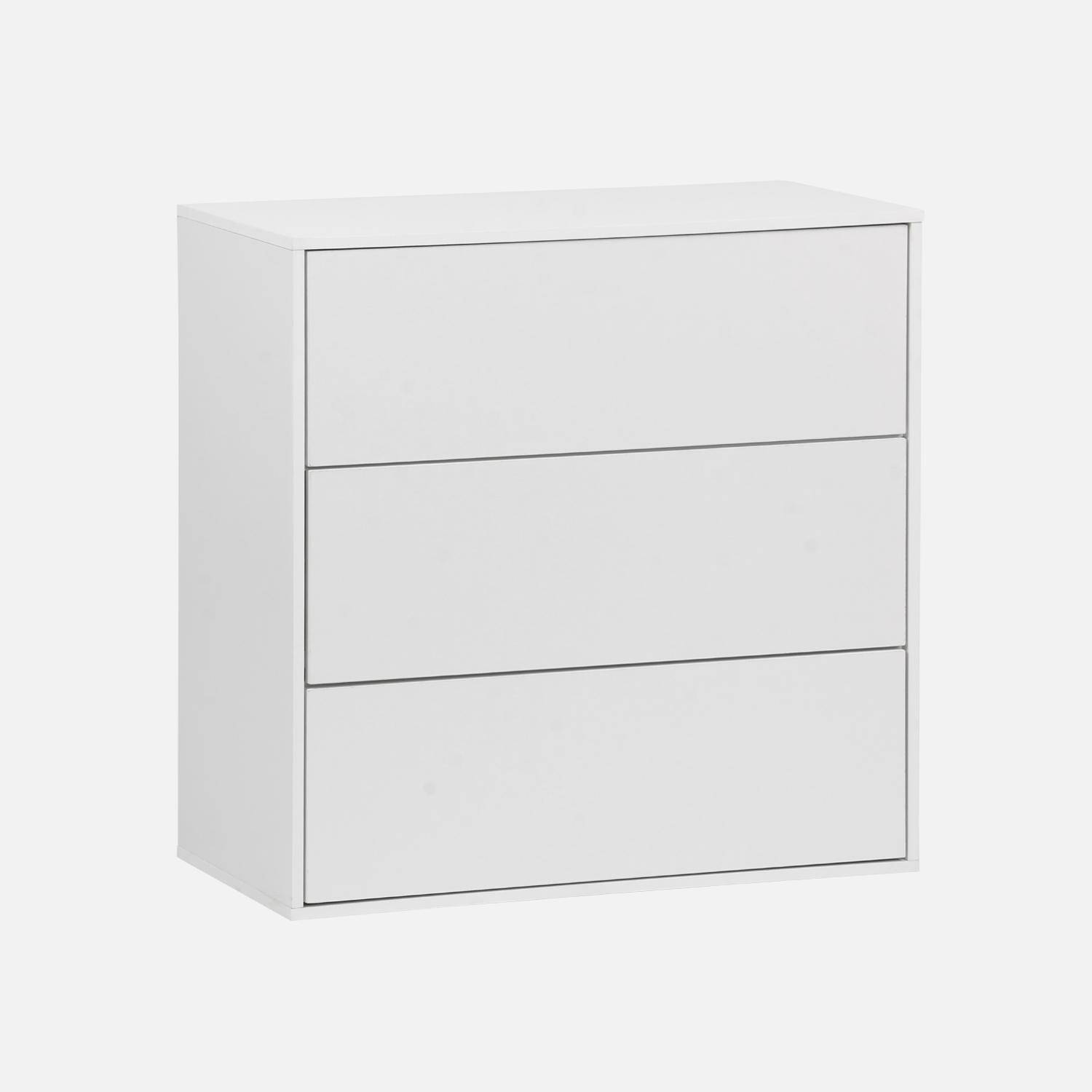 Módulo de armazenamento decor madeira, 3 gavetas, Kompo, Branco, 70x35x70 cm Photo4