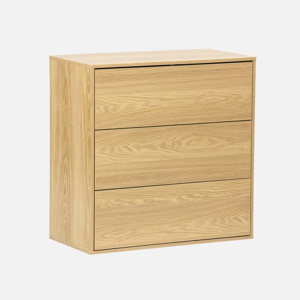 Mueble de almacenaje con efecto madera y 3 cajones, Roble