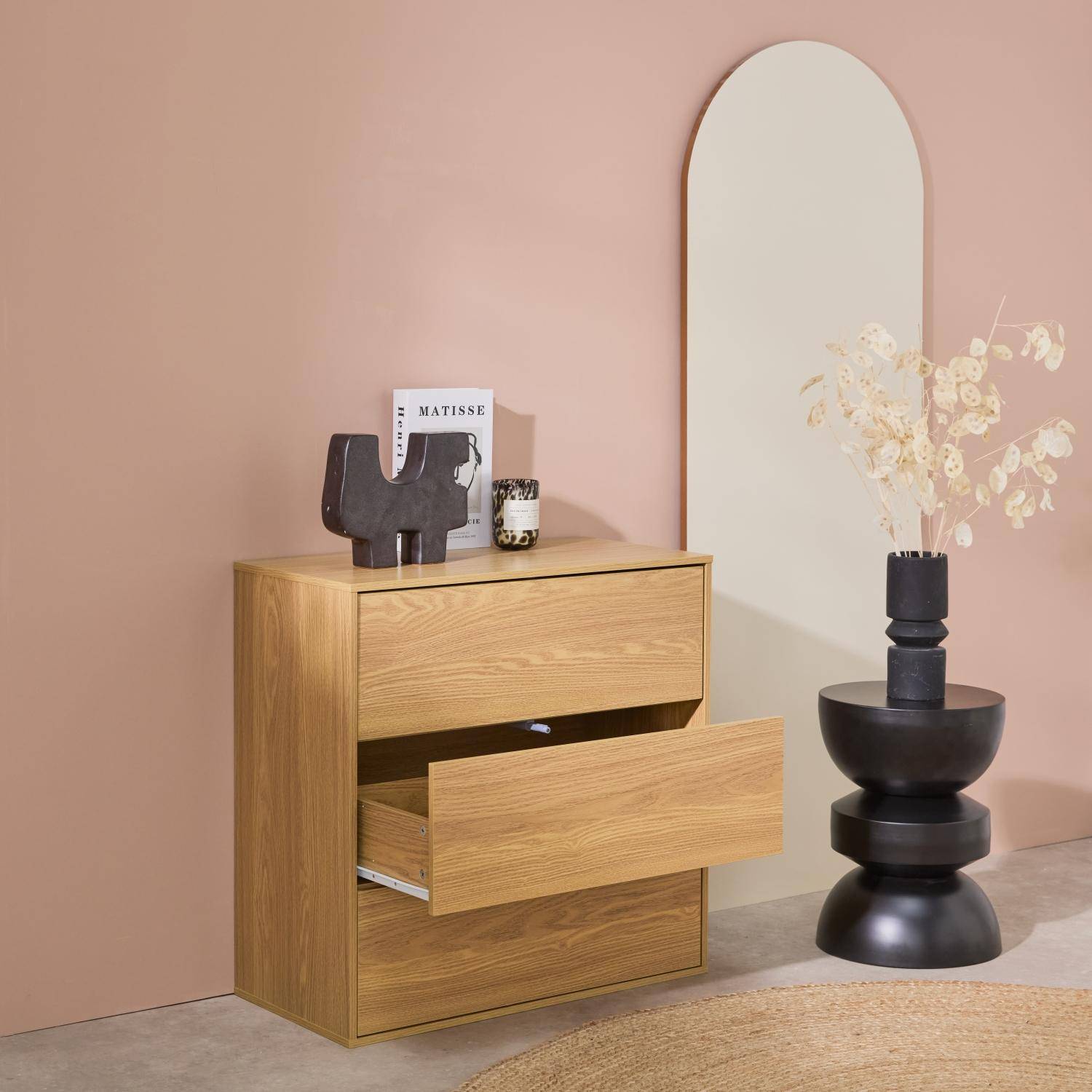 Commode, module de rangement décor bois chêne 3 tiroirs - Kompo Photo3