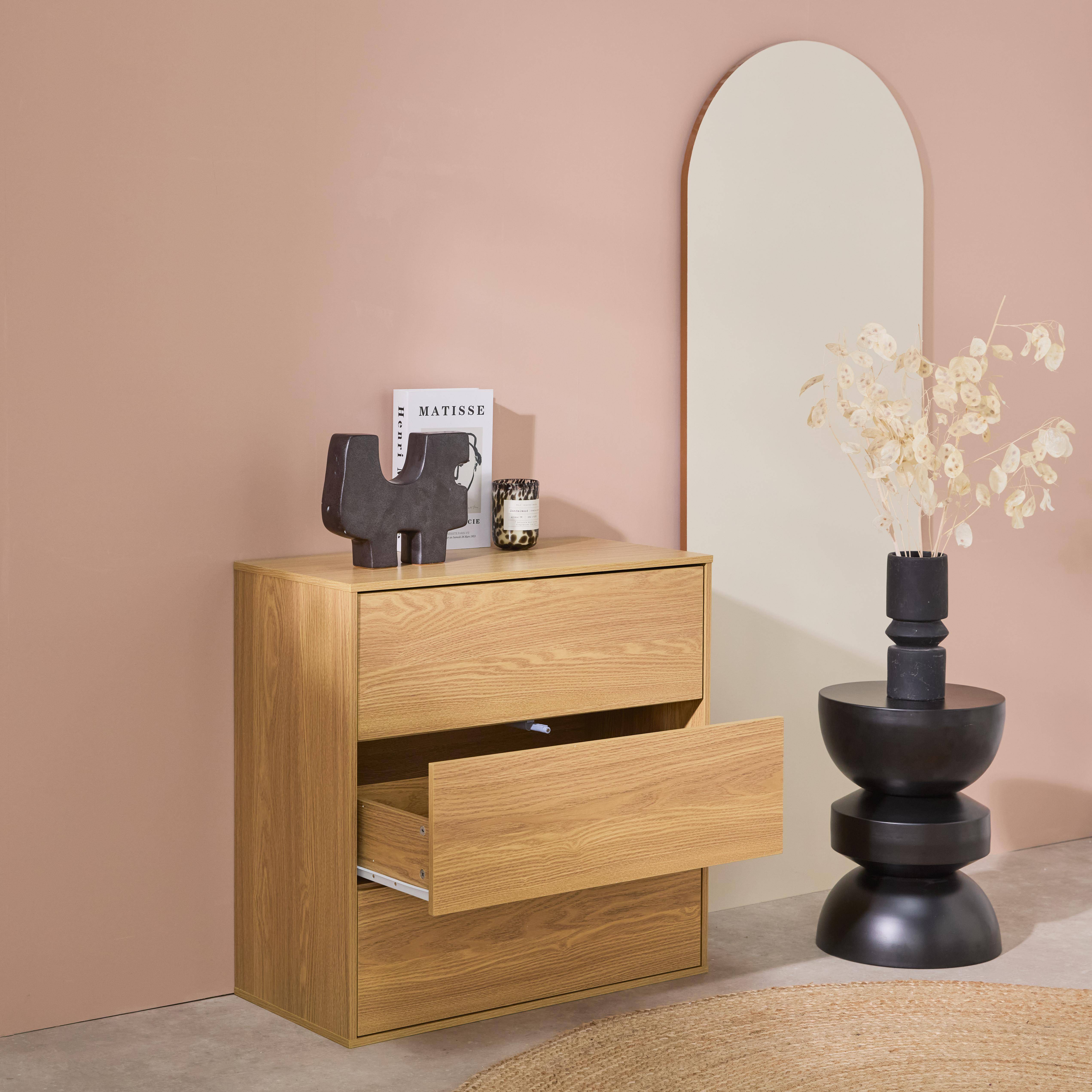 Kommode Aufbewahrungsmodul eichenfarbenes Holzdekor 3 Schubladen B 70 x T 35 x H 70 cm - Kompo Photo3