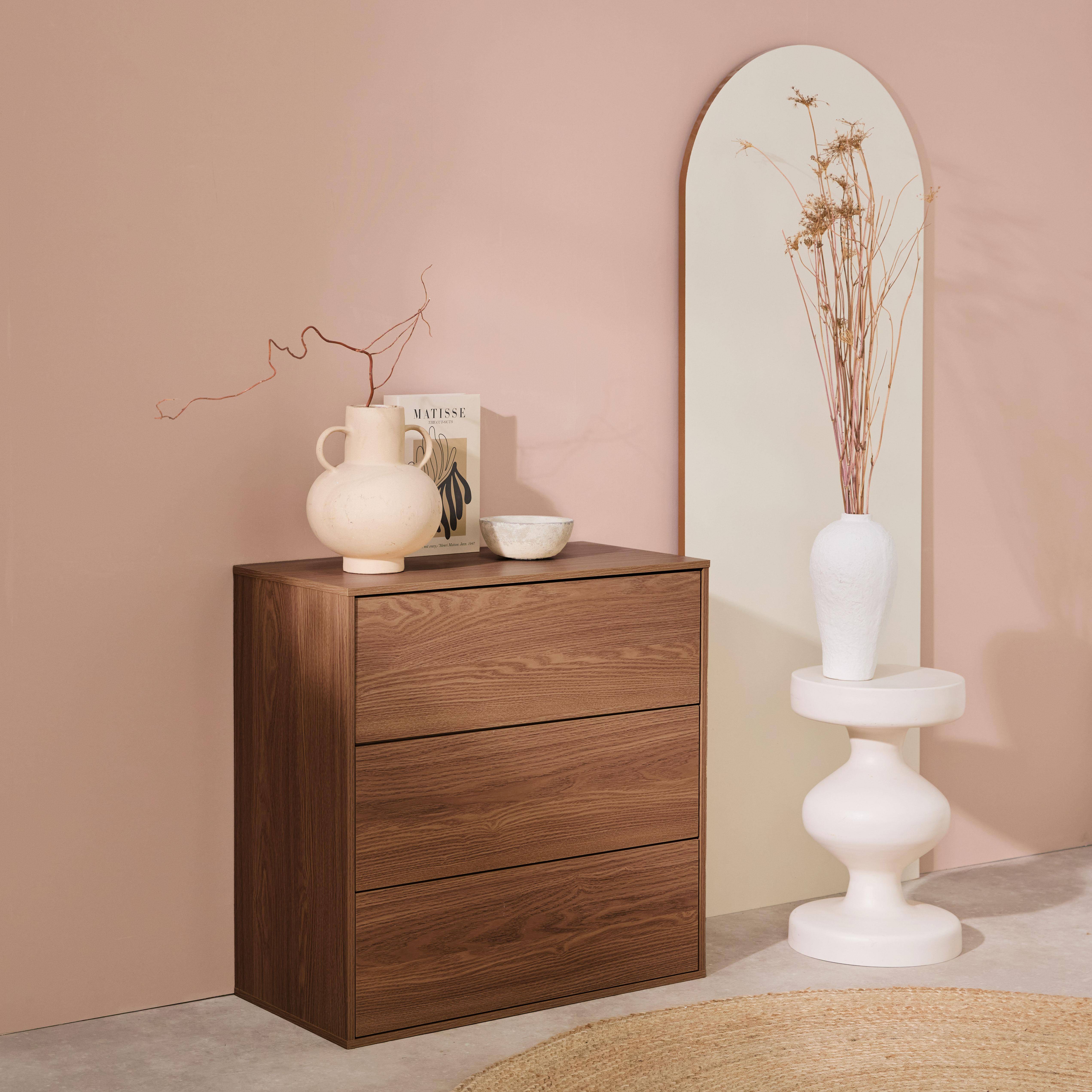 Modulo di stoccaggio decorativo in legno 3 cassetti, Kompo, Marrone, 70x35x70 cm,sweeek,Photo2