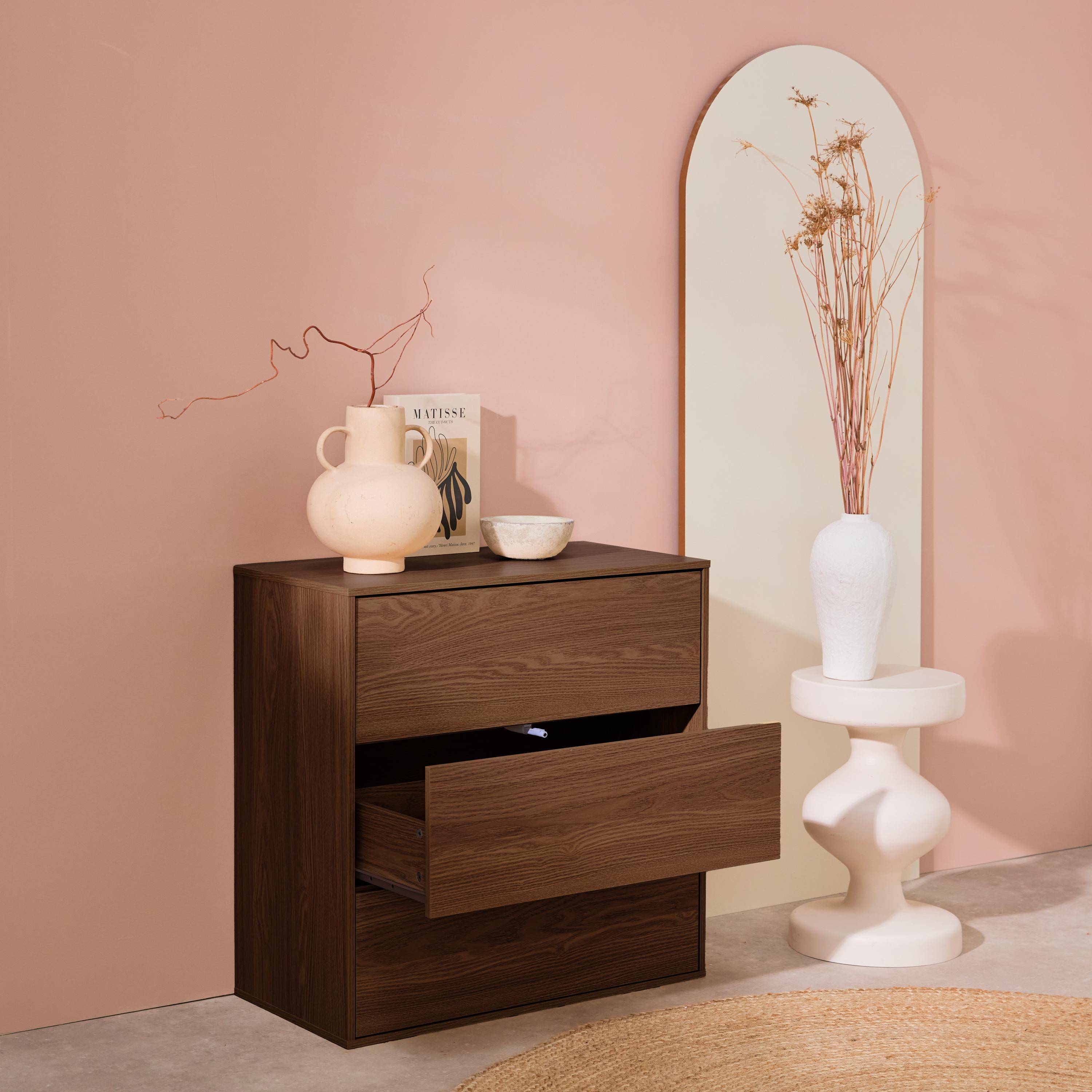 Komoda, moduł do przechowywania, w kolorze drewna orzechowego, 3 szuflady – Kompo,sweeek,Photo1