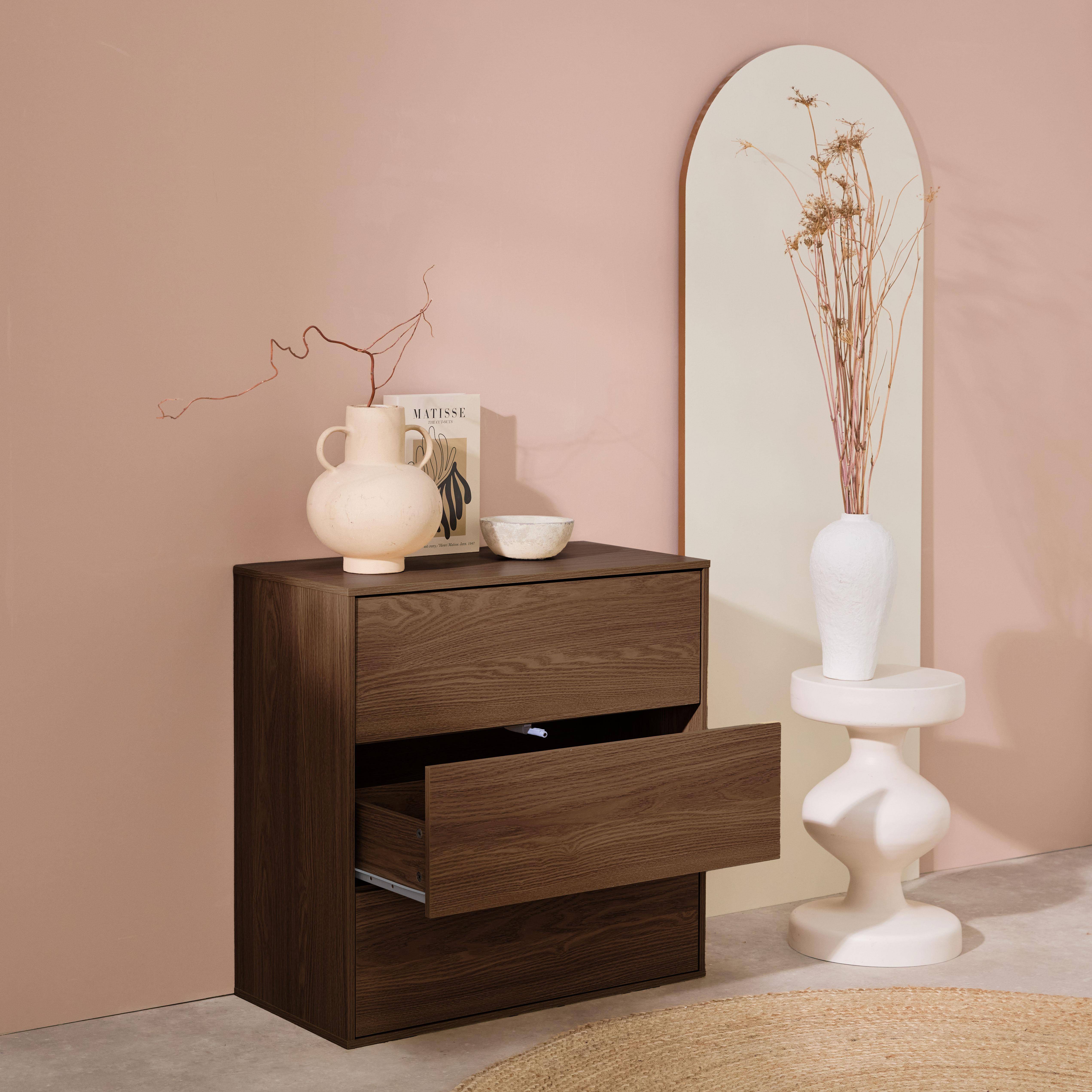 Commode, module de rangement décor bois noyer 3 tiroirs - Kompo Photo2