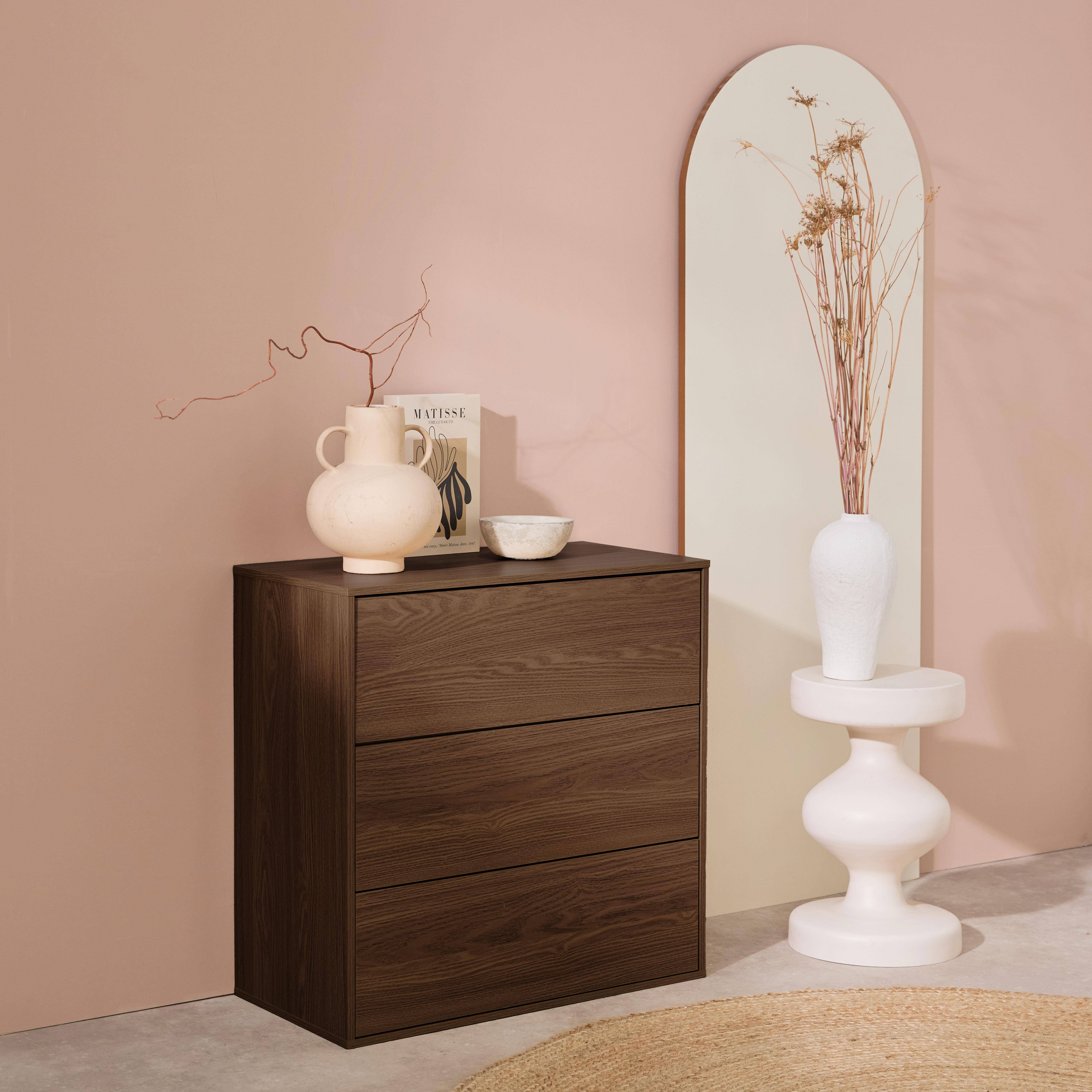 Commode, module de rangement décor bois noyer 3 tiroirs - Kompo Photo1
