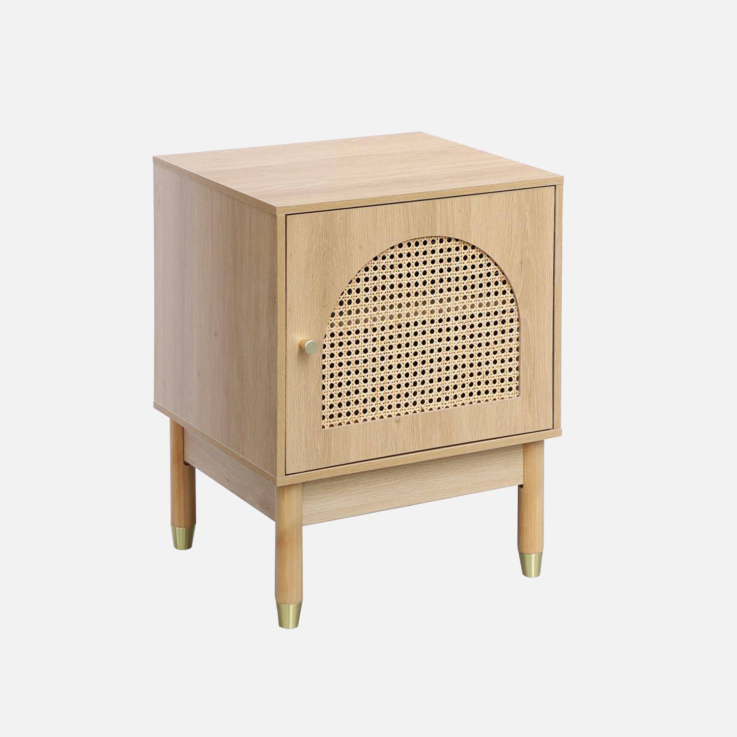 Nachtkastje boheemse stijl houteffect en natuurlijk vlechtwerk 1 deur 45 x 40 x 60 cm - Judith,sweeek,Photo6