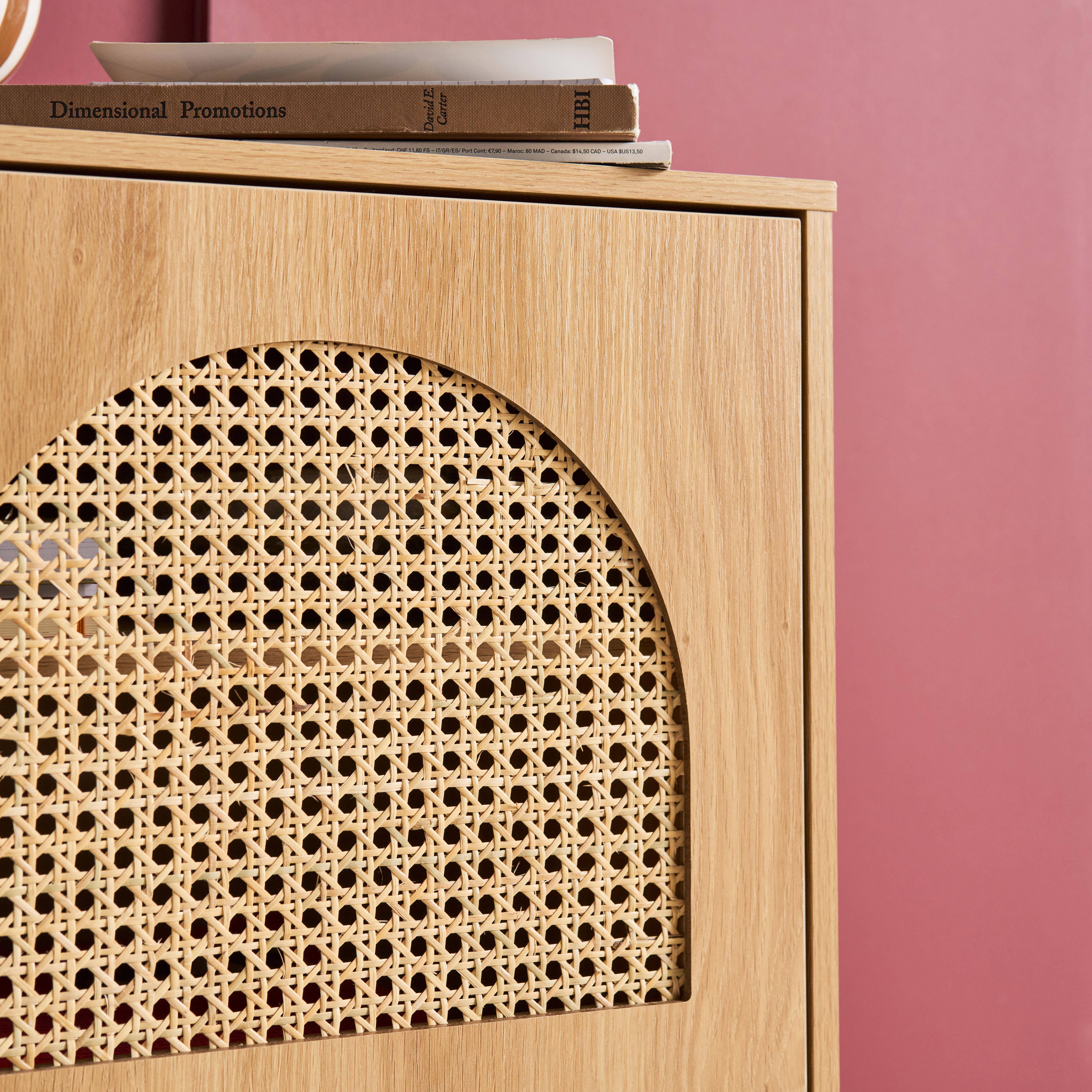 Nachtkastje boheemse stijl houteffect en natuurlijk vlechtwerk 1 deur 45 x 40 x 60 cm - Judith Photo4