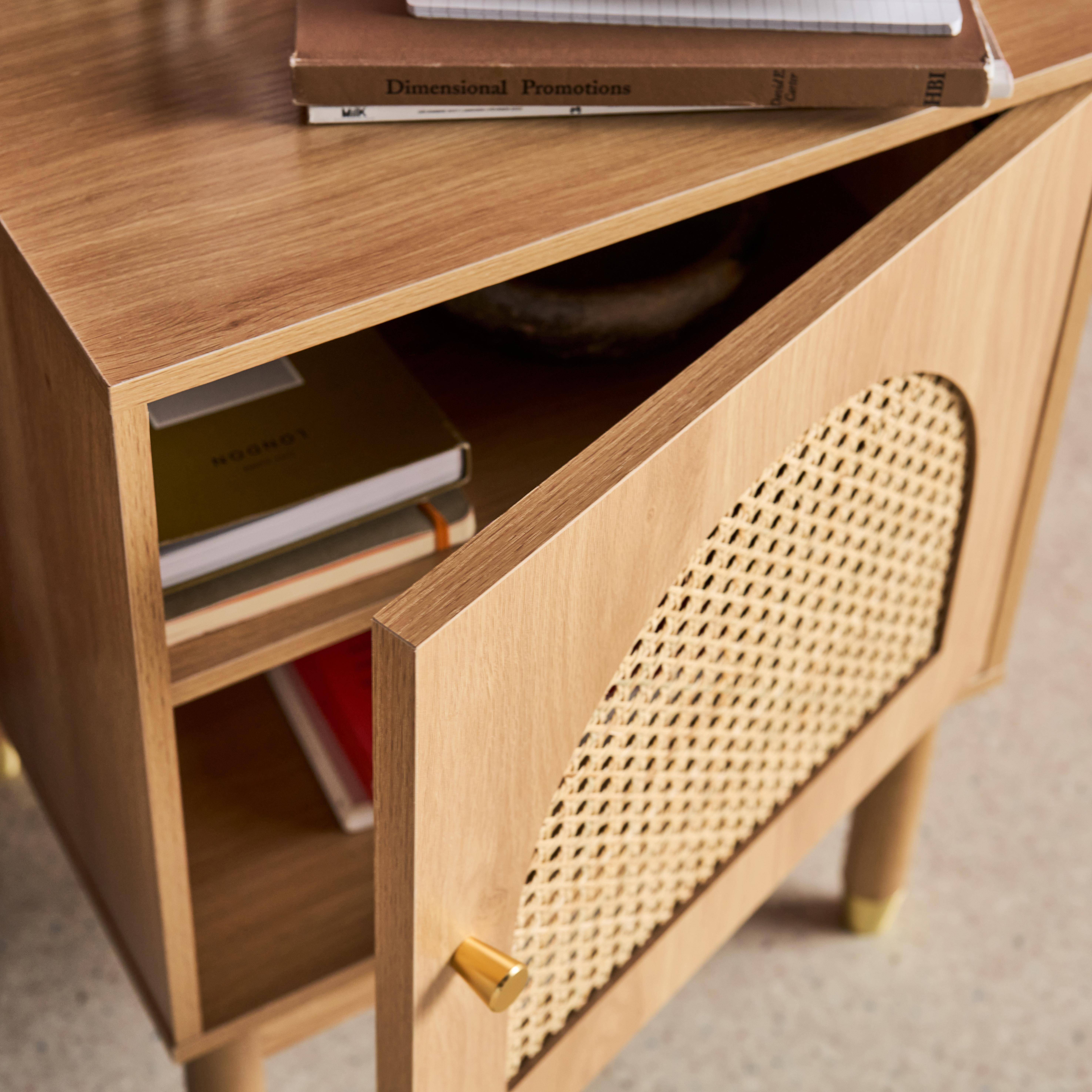 Nachtkastje boheemse stijl houteffect en natuurlijk vlechtwerk 1 deur 45 x 40 x 60 cm - Judith,sweeek,Photo3