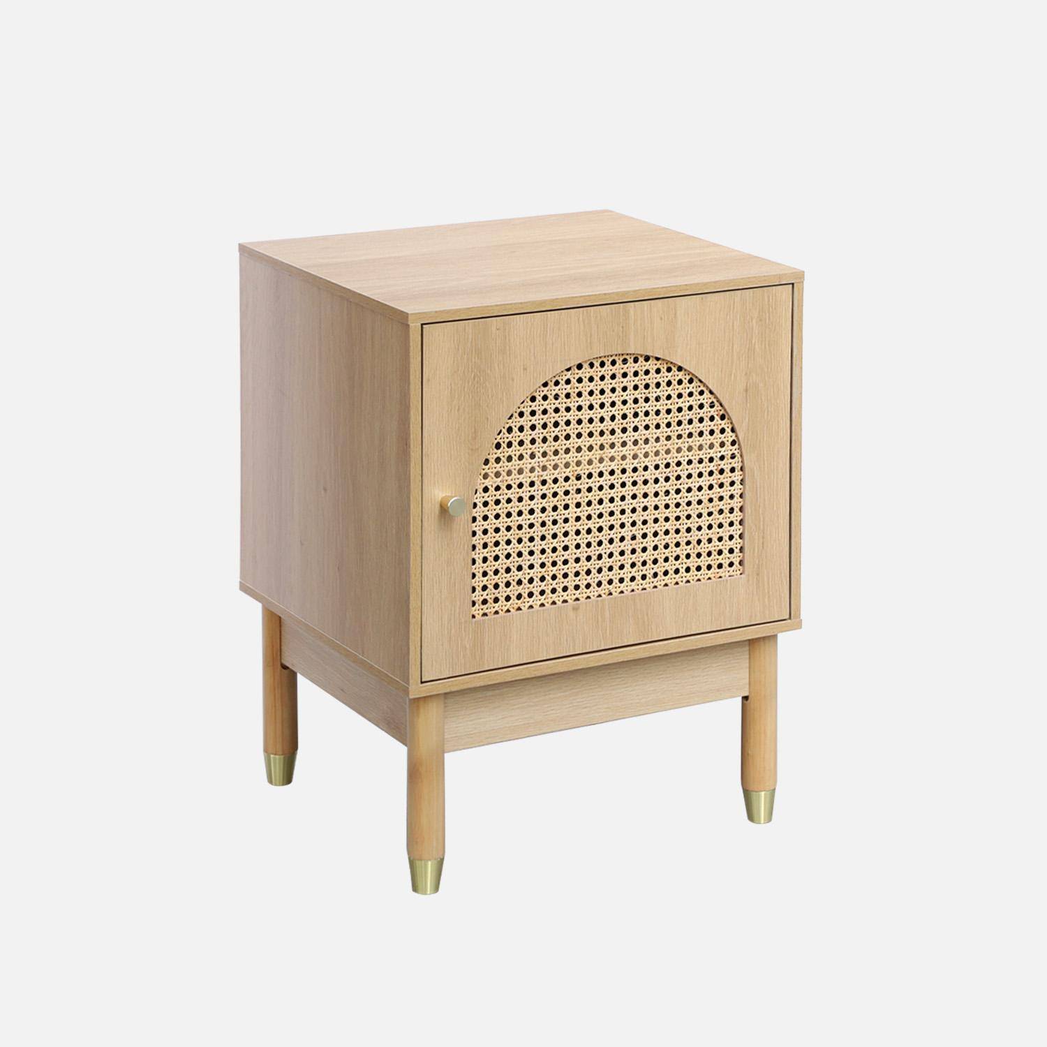 Mesita de madera y caña 1 puerta , set de 2, Judith, Natural, 45x40x60 cm Photo2