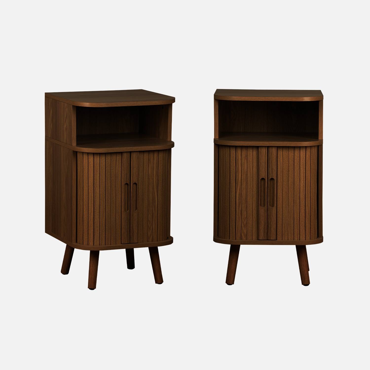 Mesita de noche con 2 puertas correderas y 1 nicho, set de 2, Madera de nogal