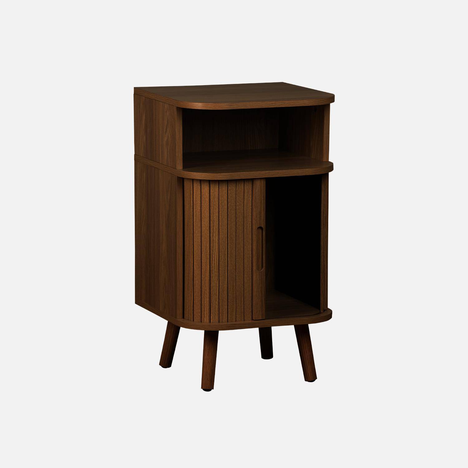 Mesita de noche con 2 puertas correderas y 1 nicho, set de 2, Legacy, Madera de nogal, 40x40x70 cm,sweeek,Photo4