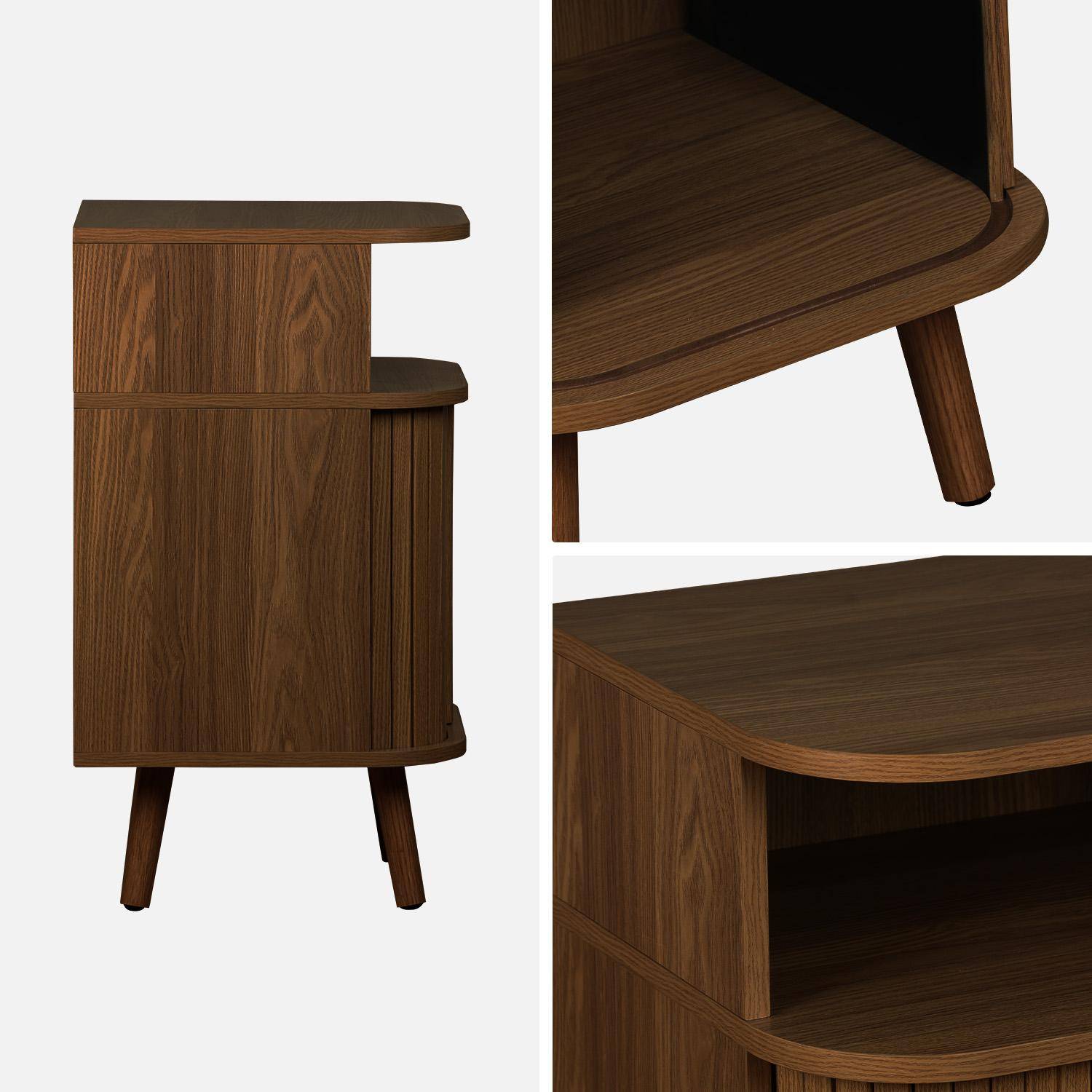 Mesita de noche con 2 puertas correderas y 1 nicho, set de 2, Legacy, Madera de nogal, 40x40x70 cm,sweeek,Photo5