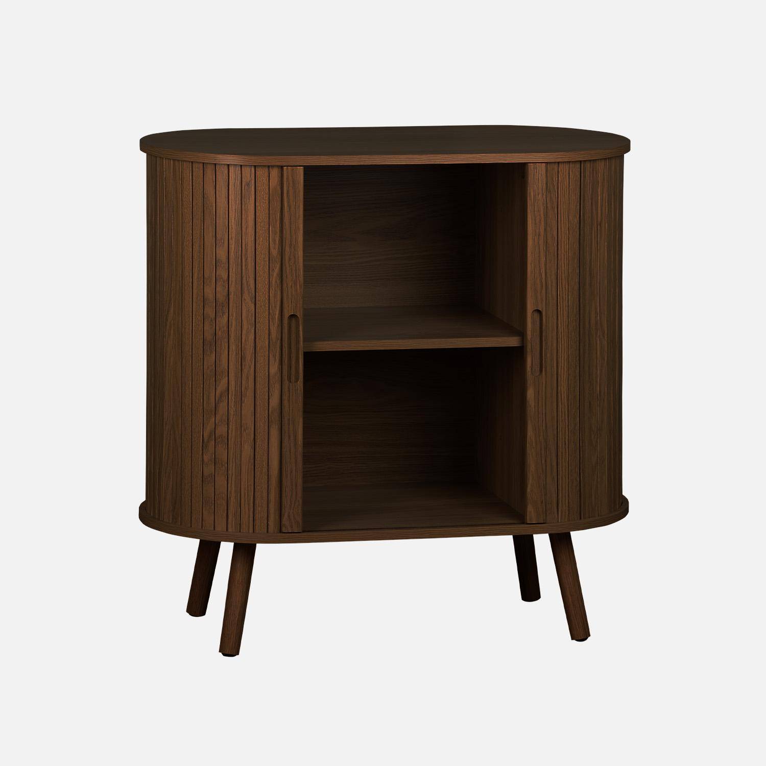 Buffet escandinavo efecto madera ranurada 2 puertas correderas 80cm, Legacy, Madera de nogal, 80x40x80 cm Photo3
