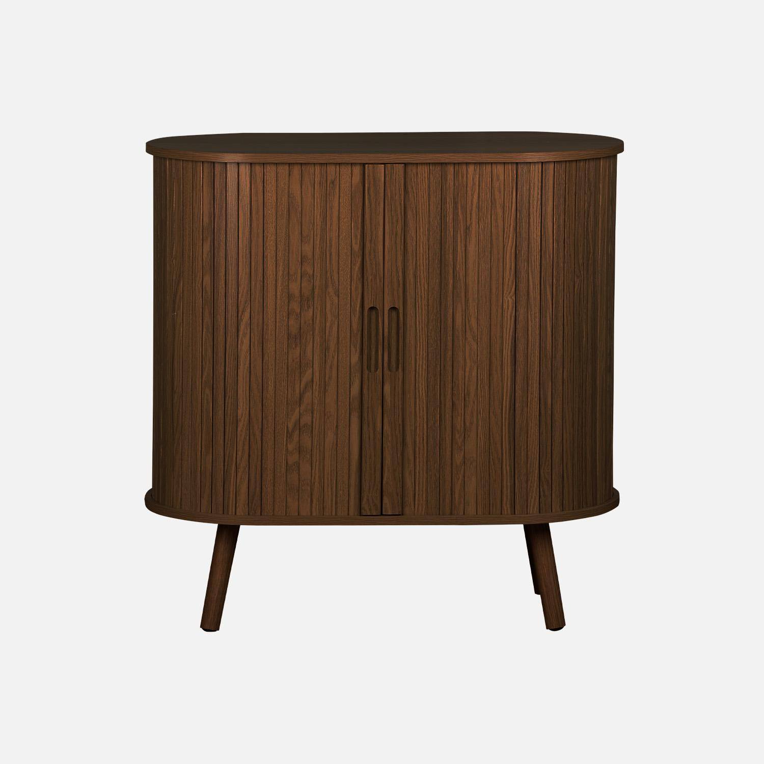 Buffet escandinavo efecto madera ranurada 2 puertas correderas 80cm, Legacy, Madera de nogal, 80x40x80 cm Photo2