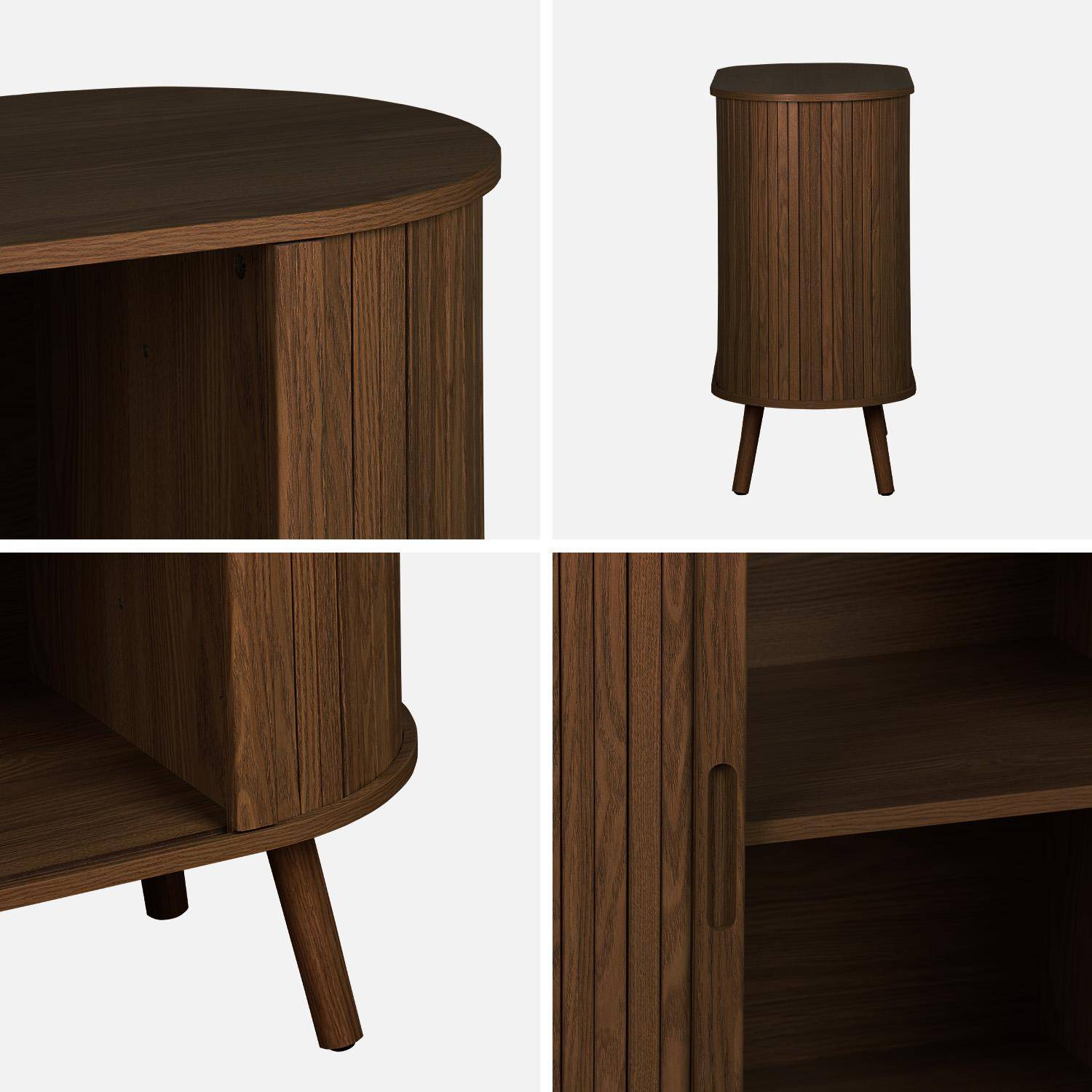 Buffet escandinavo efecto madera ranurada 2 puertas correderas 80cm, Legacy, Madera de nogal, 80x40x80 cm Photo4