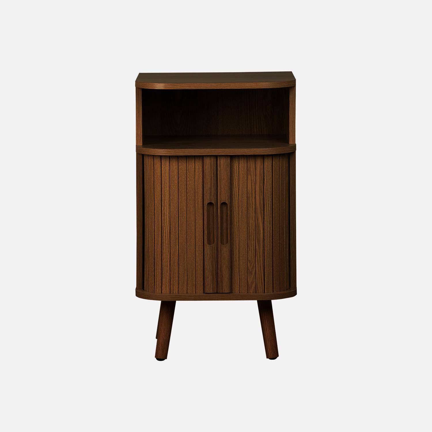 Mesita escandinava decor madera 2 puertas correderas, Legacy, Madera de nogal, 40x40x70 cm,sweeek,Photo2