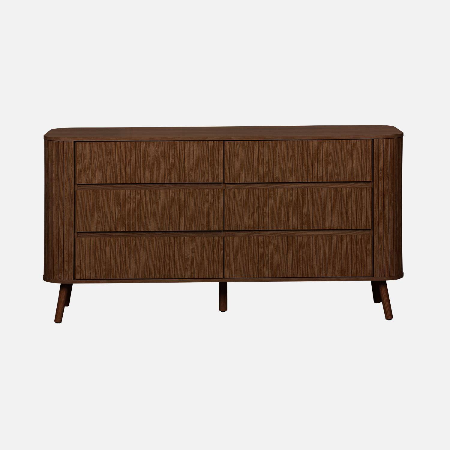 Cómoda decoración estriada 6 cajones, Legacy, Madera de nogal, 150x45x80 cm,sweeek,Photo2