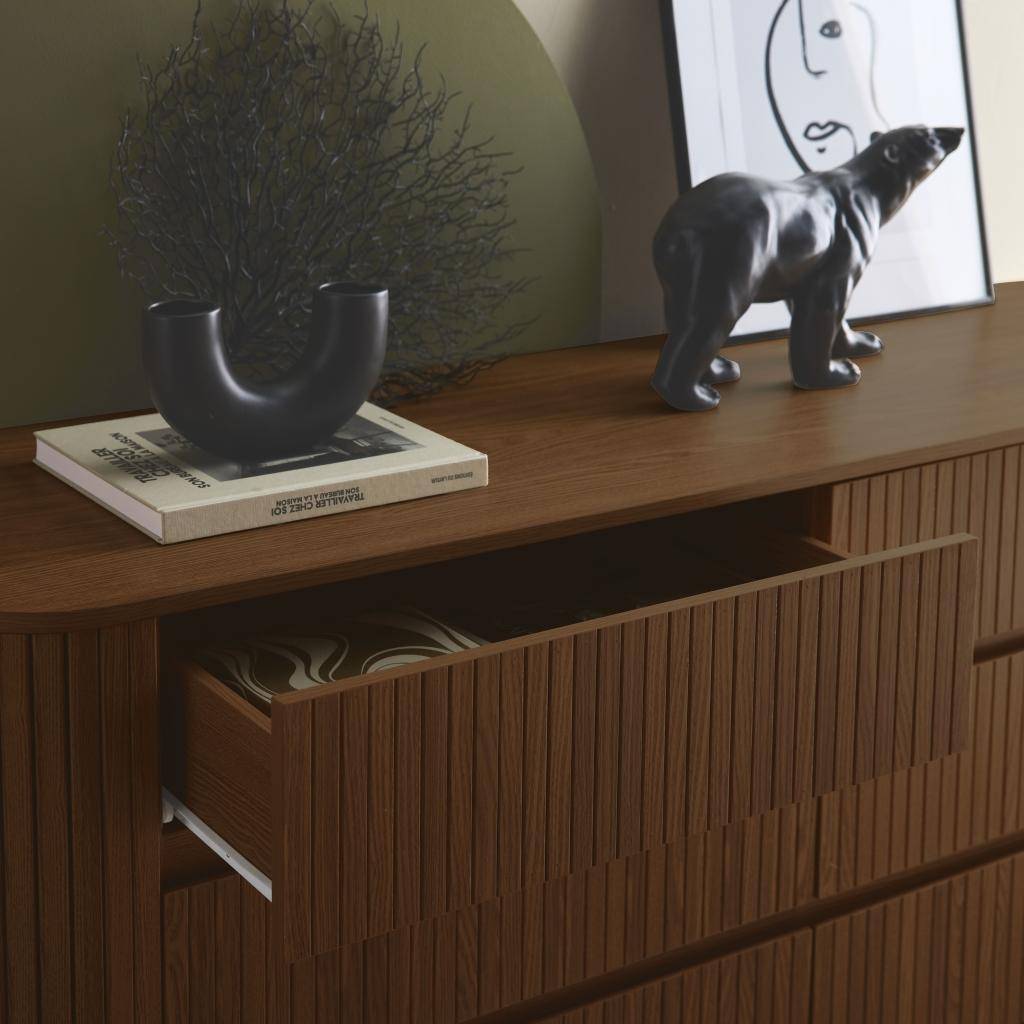 6-drawer chest of drawers, striated walnut decor, Legacy, L 150 x D 45 H 80cm Photo2