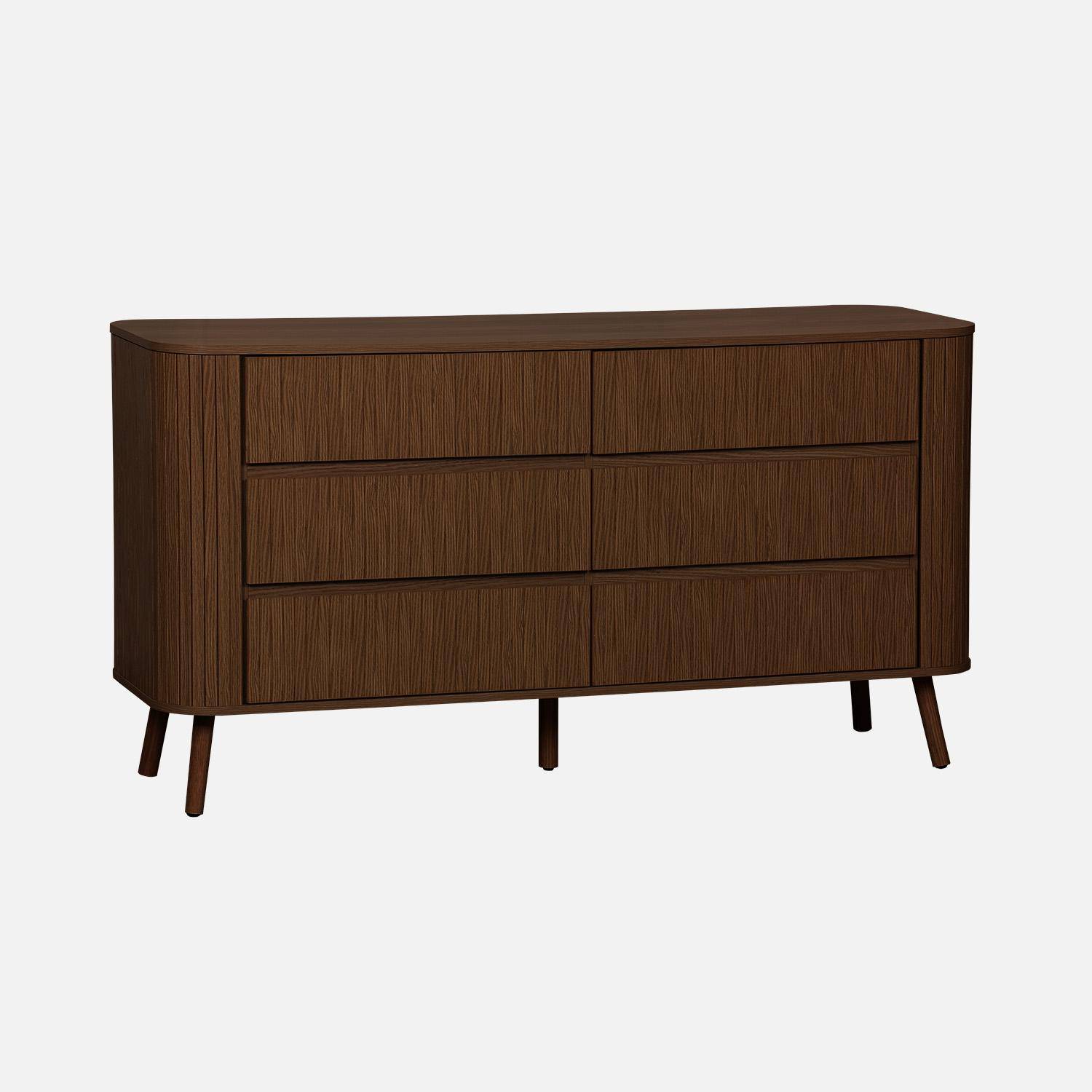 Cómoda decoración estriada 6 cajones, Legacy, Madera de nogal, 150x45x80 cm,sweeek,Photo1