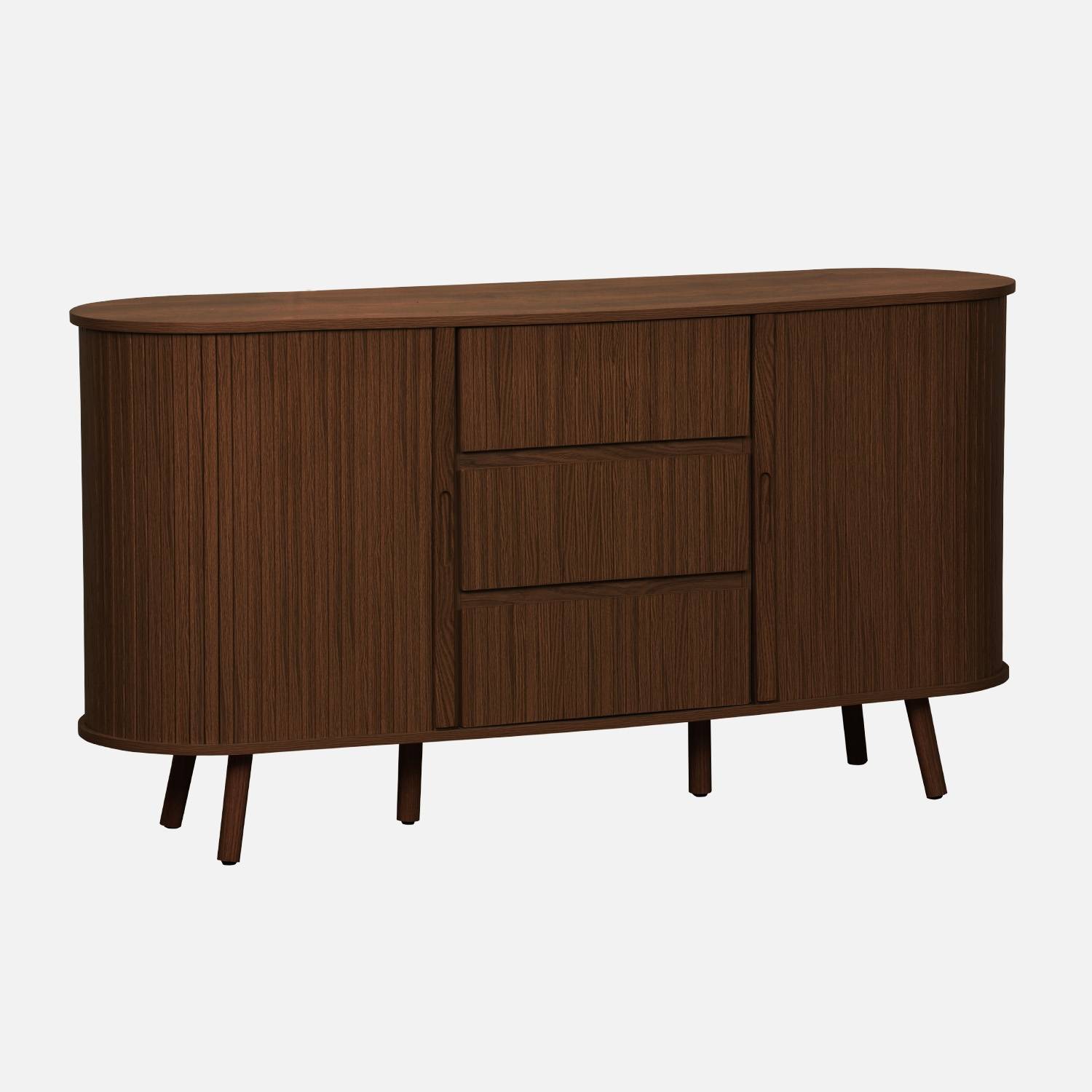 Aparador escandinavo efecto madera ranurada 2 puertas correderas 150cm, Madera de nogal