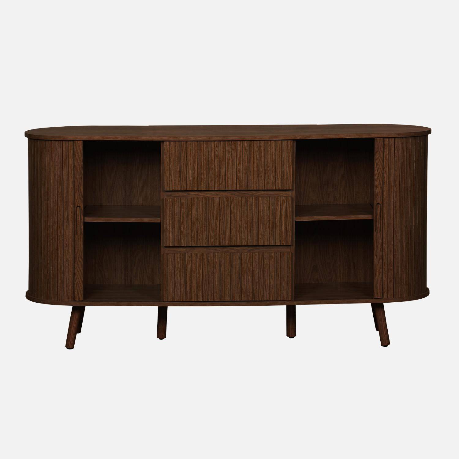 Aparador escandinavo efecto madera ranurada 2 puertas correderas 150cm, Legacy, Madera de nogal, 150x40x79 cm Photo4