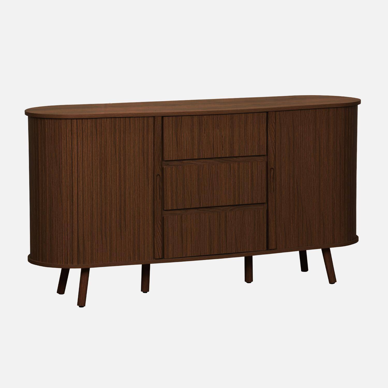 Aparador escandinavo efecto madera ranurada 2 puertas correderas 150cm, Legacy, Madera de nogal, 150x40x79 cm Photo1
